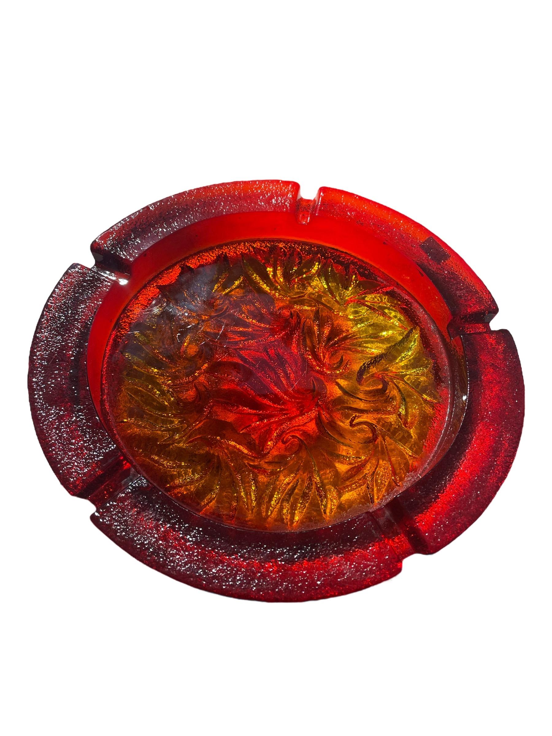 Red Blenko Mid Century Modern Amberina Glass Ashtray For Sale