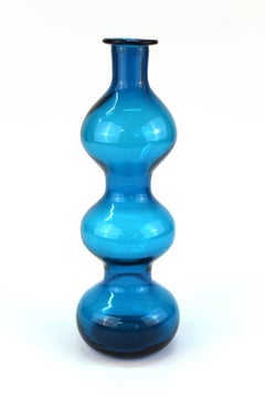 Blenko Mid-Century Modern Art Glass Bottle Vase in Blue-Green