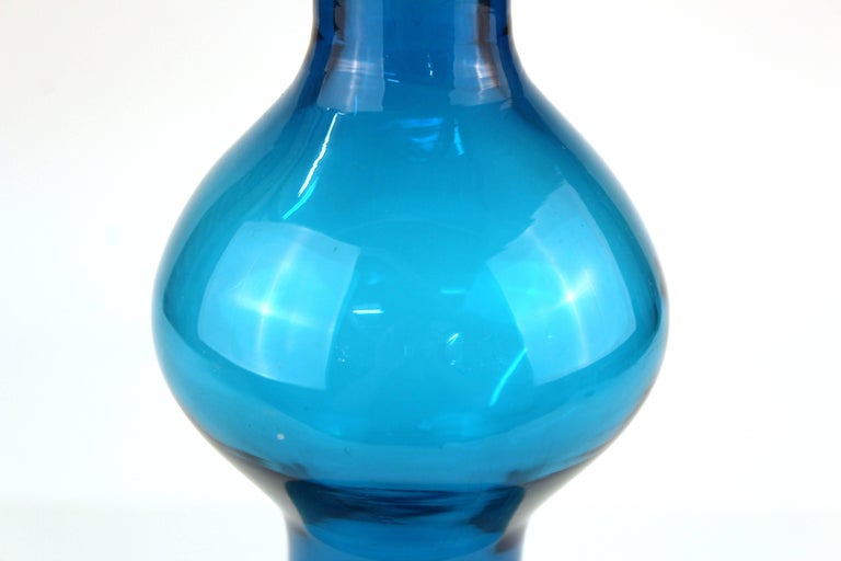 Blenko MidCentury Modern Art Glass Bottle Vase in BlueGreen at