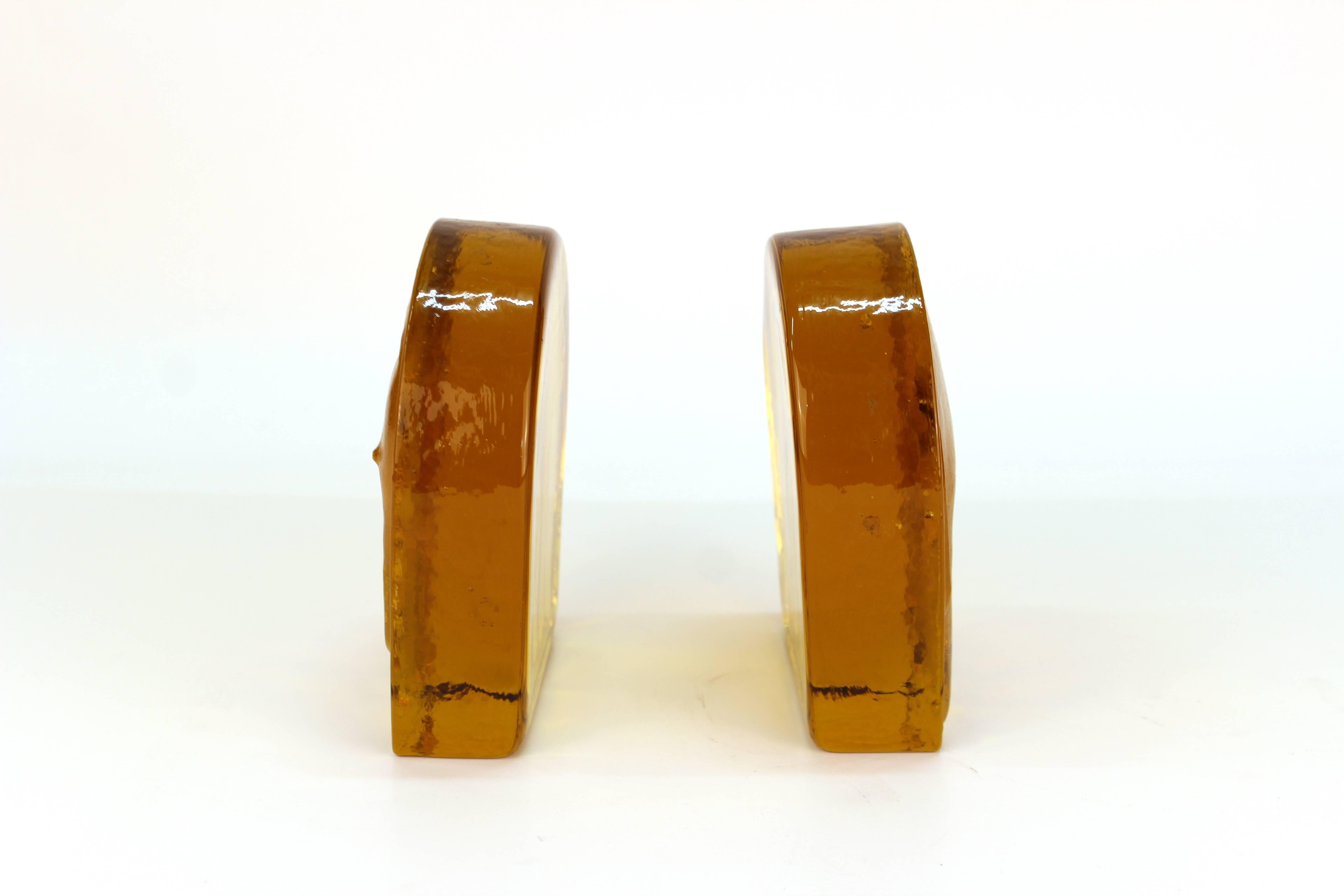 American Blenko Mid-Century Modern Glass Bookends with Elephant Motif