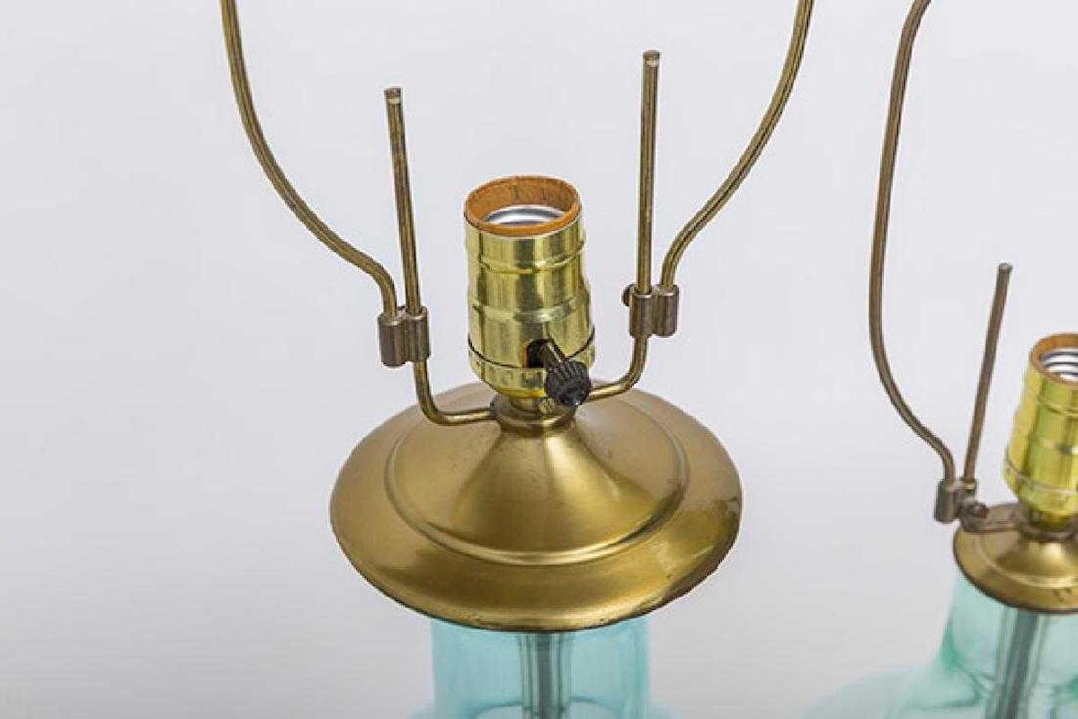 20th Century Blenko Midcentury Seafoam & Aqua Art Glass Table Lamp Pair, Scandinavian Modern