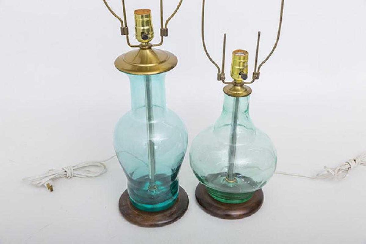 Blenko Midcentury Seafoam & Aqua Art Glass Table Lamp Pair, Scandinavian Modern 1