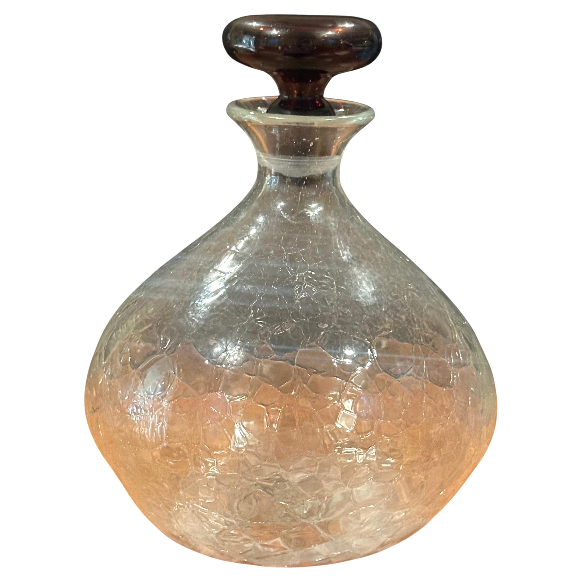 Blenko No. 5425 Crackle Glass Decanter with Amber Stopper, Wayne Husted Era 1954