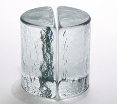 Blenko Pair of Clear Glass Half Circle Solid Bookends