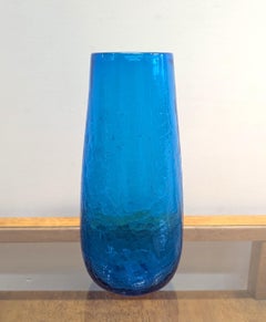 Vase en verre craquelé bleu persan Blenko Milieu de siècle