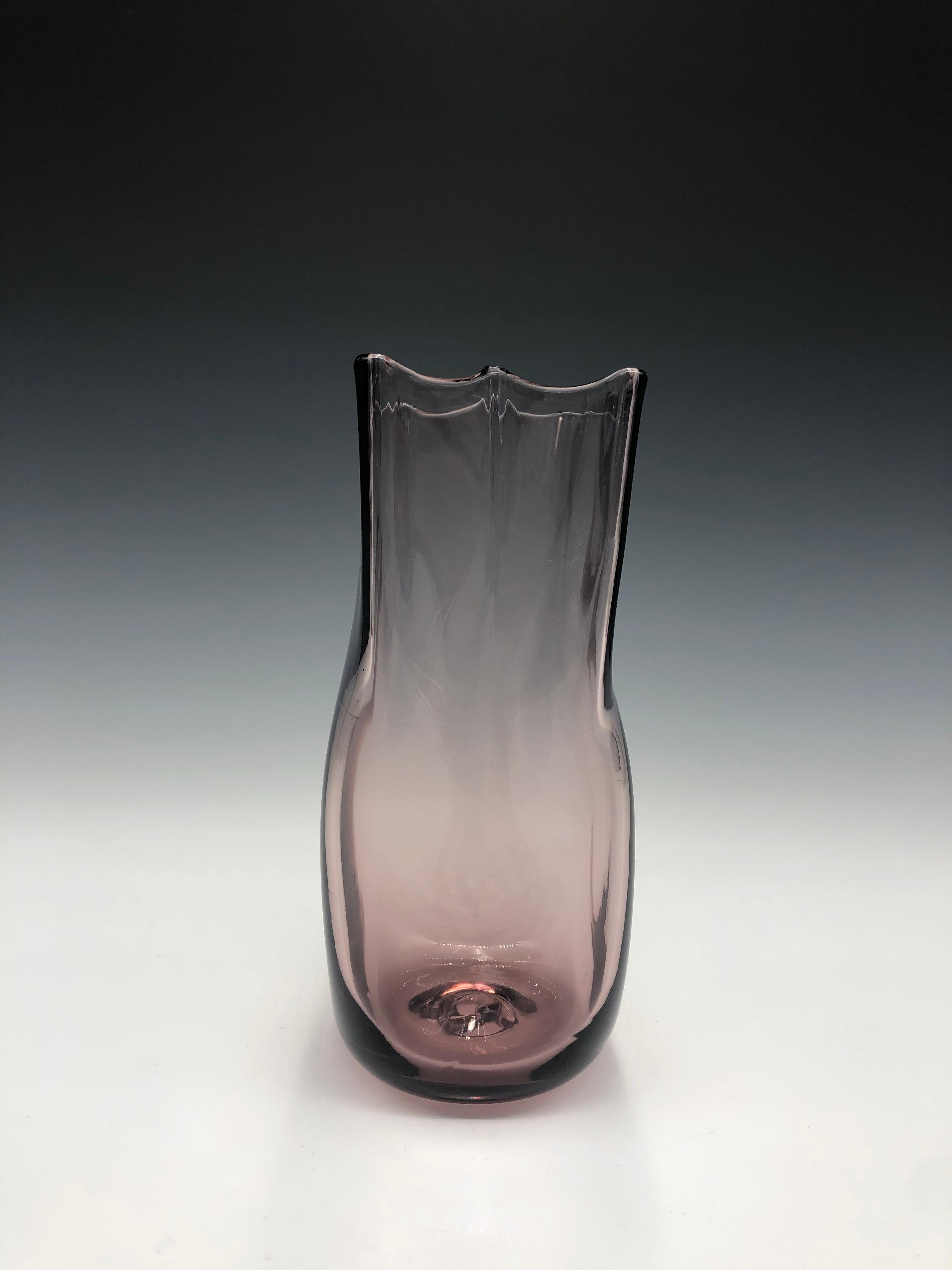 American Blenko Purple Hand Blown Glass Paper Bag Vase  For Sale