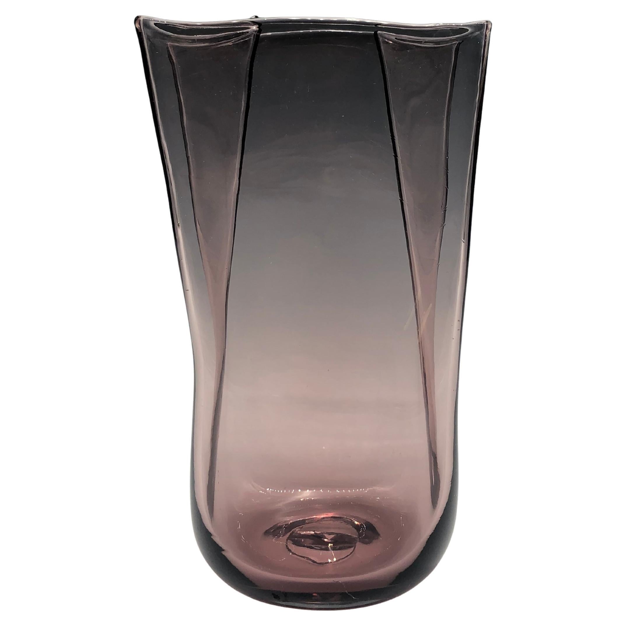 Blenko Purple Hand Blown Glass Paper Bag Vase