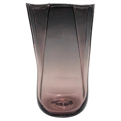 Blenko Purple Hand Blown Glass Paper Bag Vase