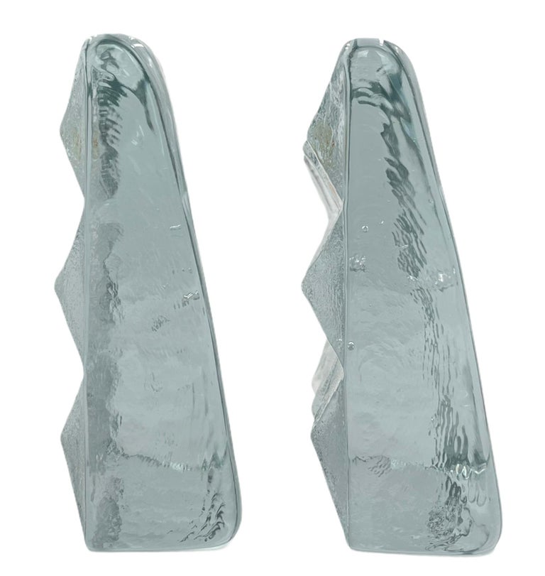 Italian Blenko Pyramid Glass Bookends, Pair