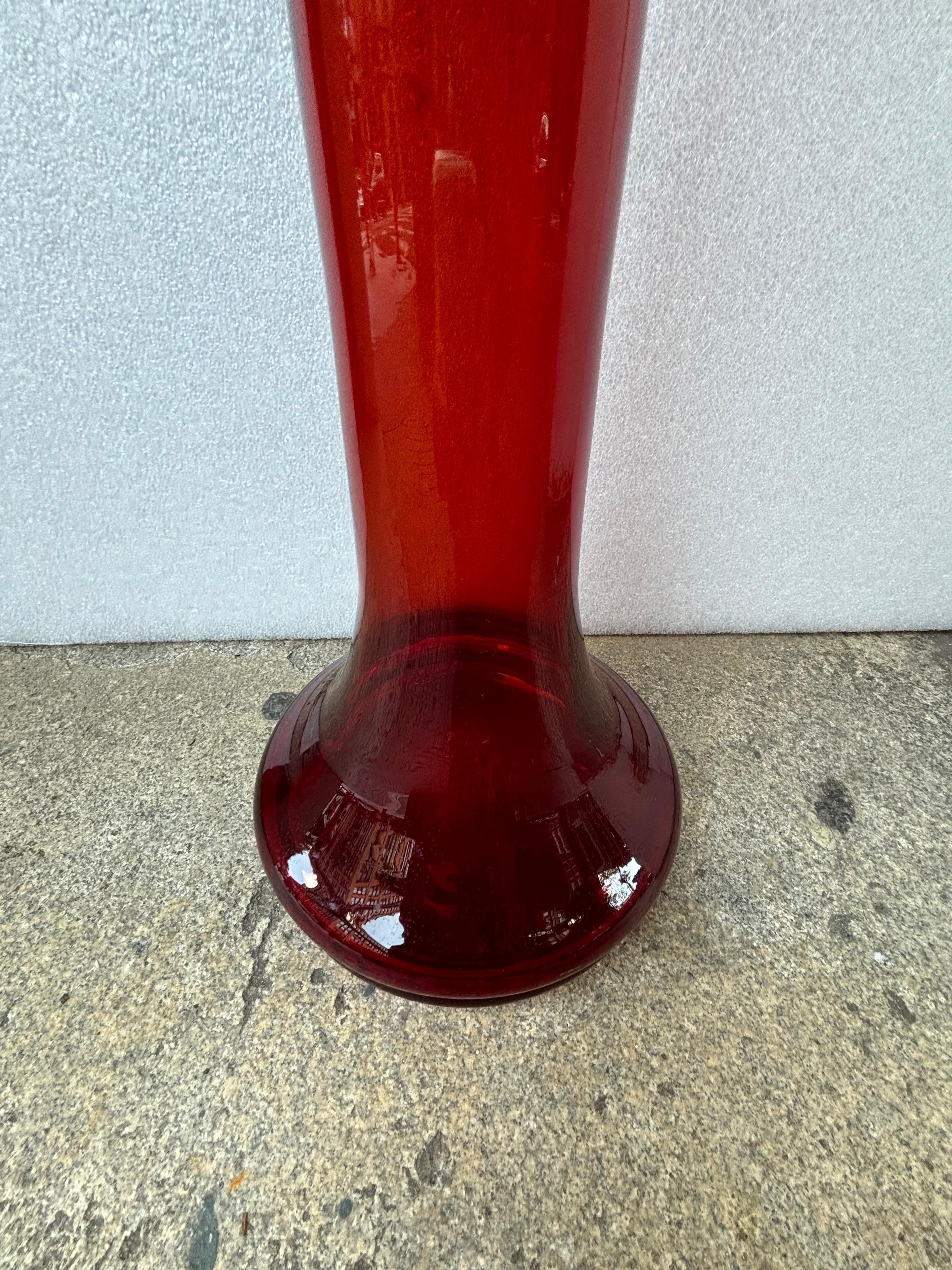 Mid-Century Modern Blenko Red Tall Vase designed by Don Shepherd For Sale