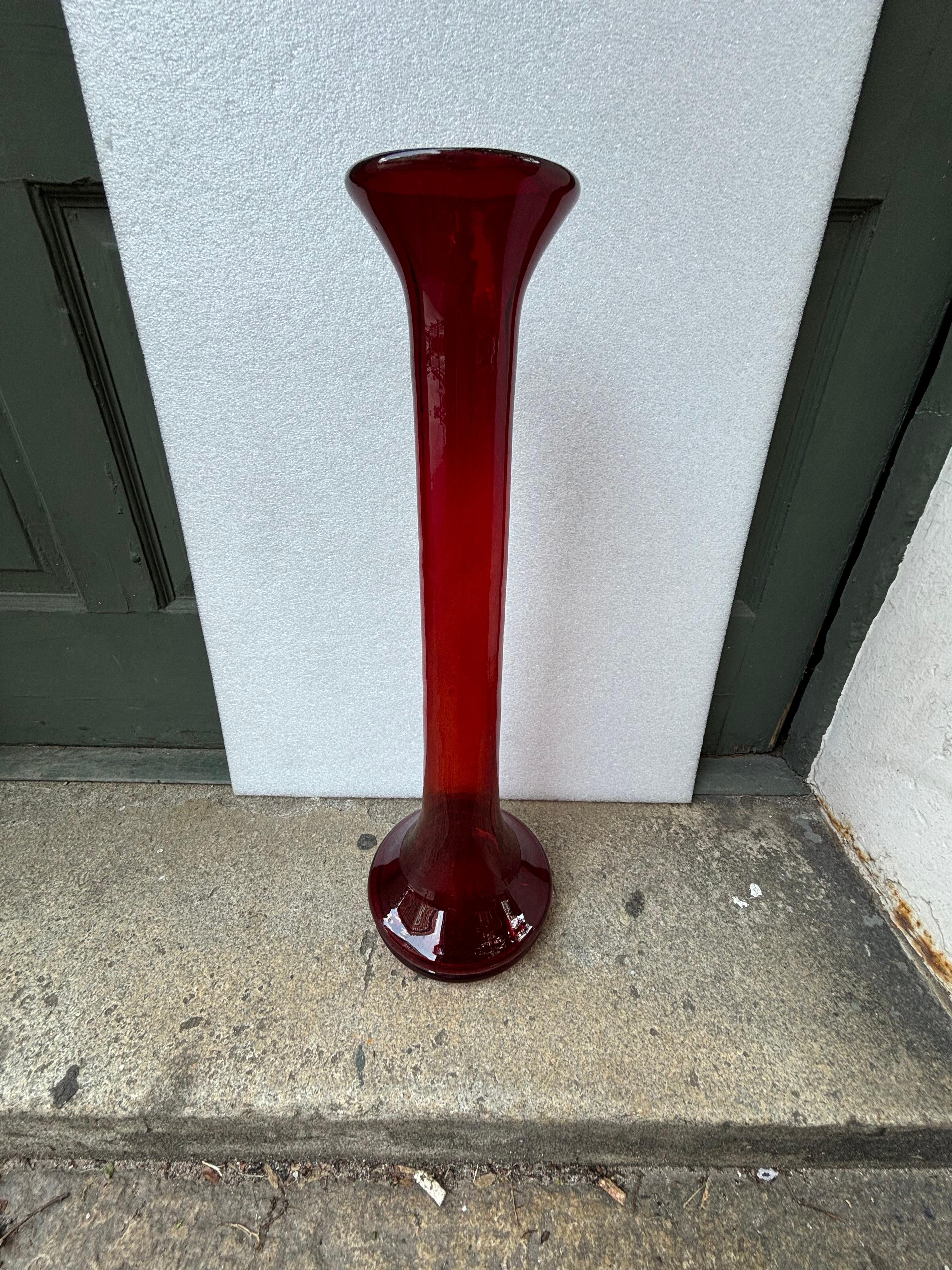American Blenko Red Tall Vase designed by Don Shepherd For Sale