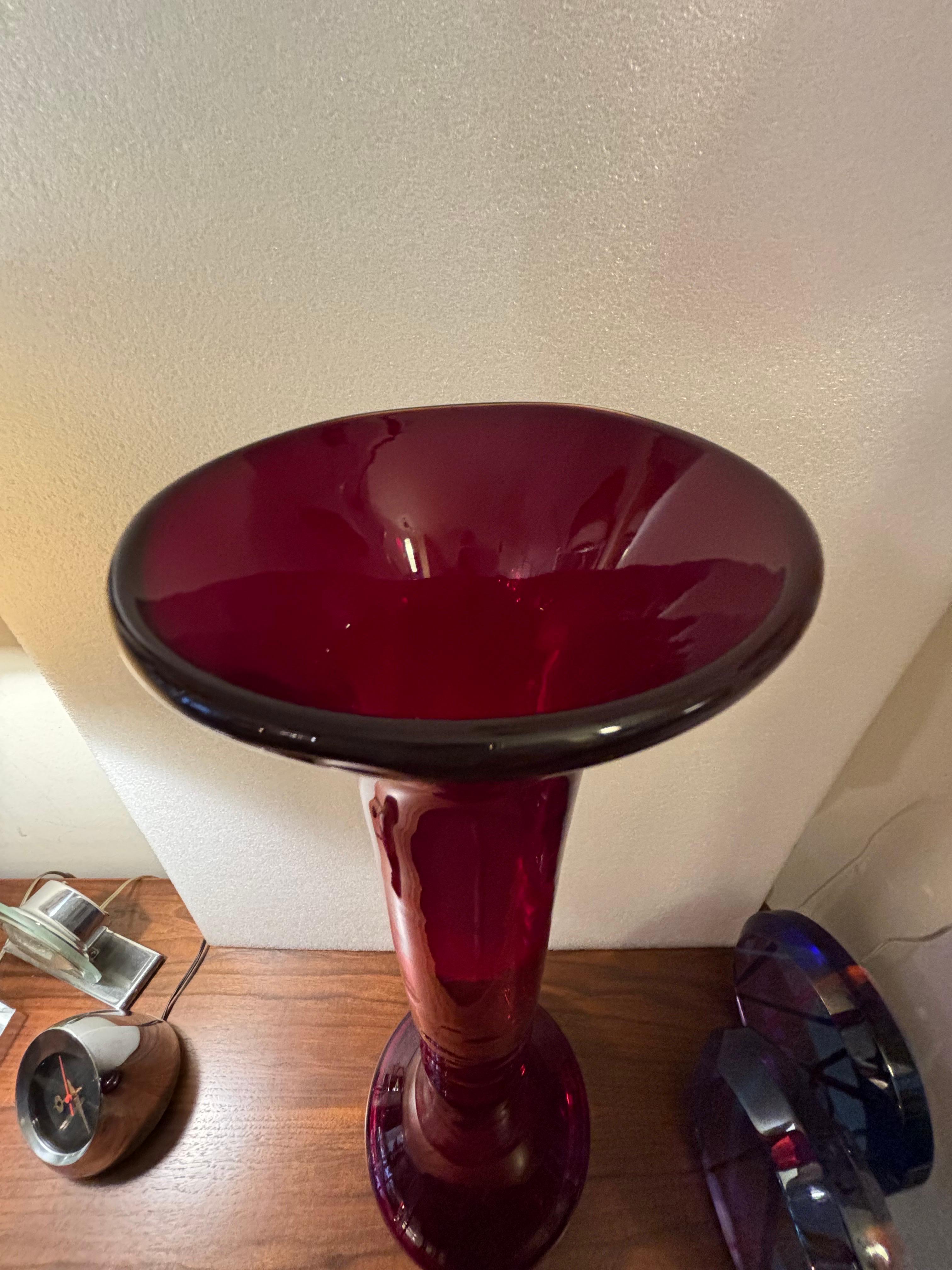 Blenko Red Tall Vase designed by Don Shepherd In Good Condition For Sale In Philadelphia, PA