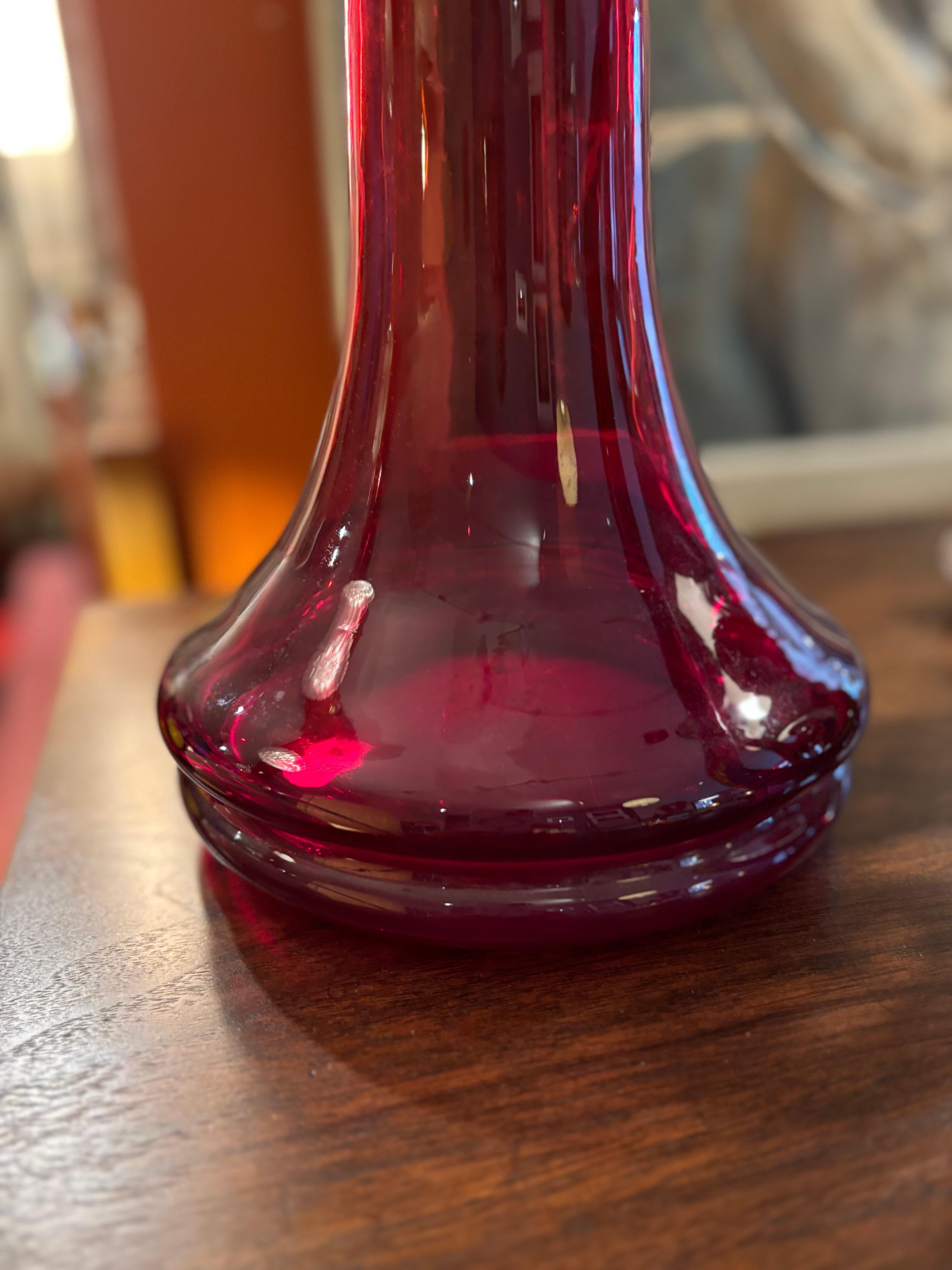Art Glass Blenko Red Tall Vase designed by Don Shepherd For Sale