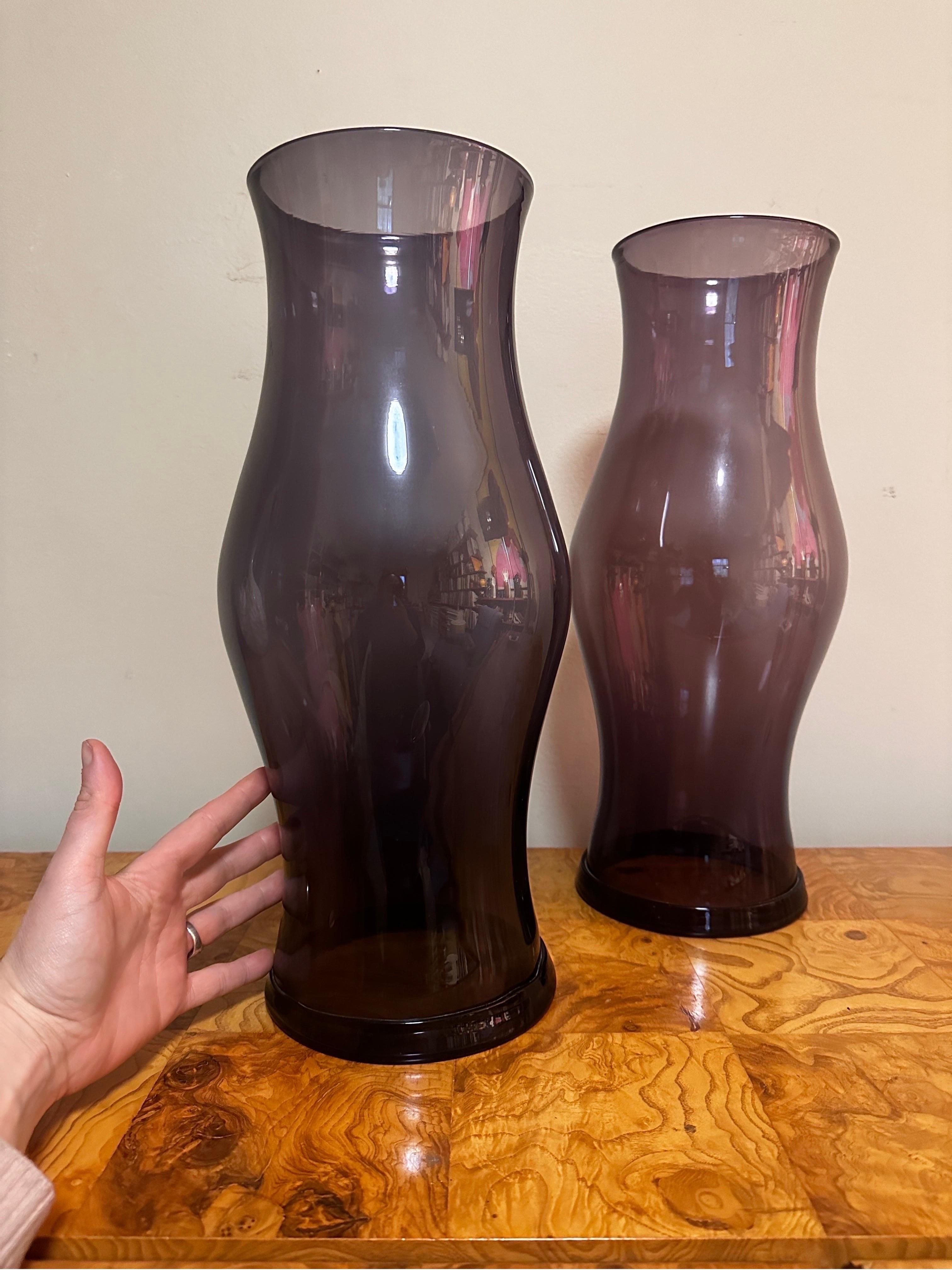 Art Glass Blenko / Royal leerdam amethyst Purple Hurricane Shade Pair Large 17” Candles For Sale