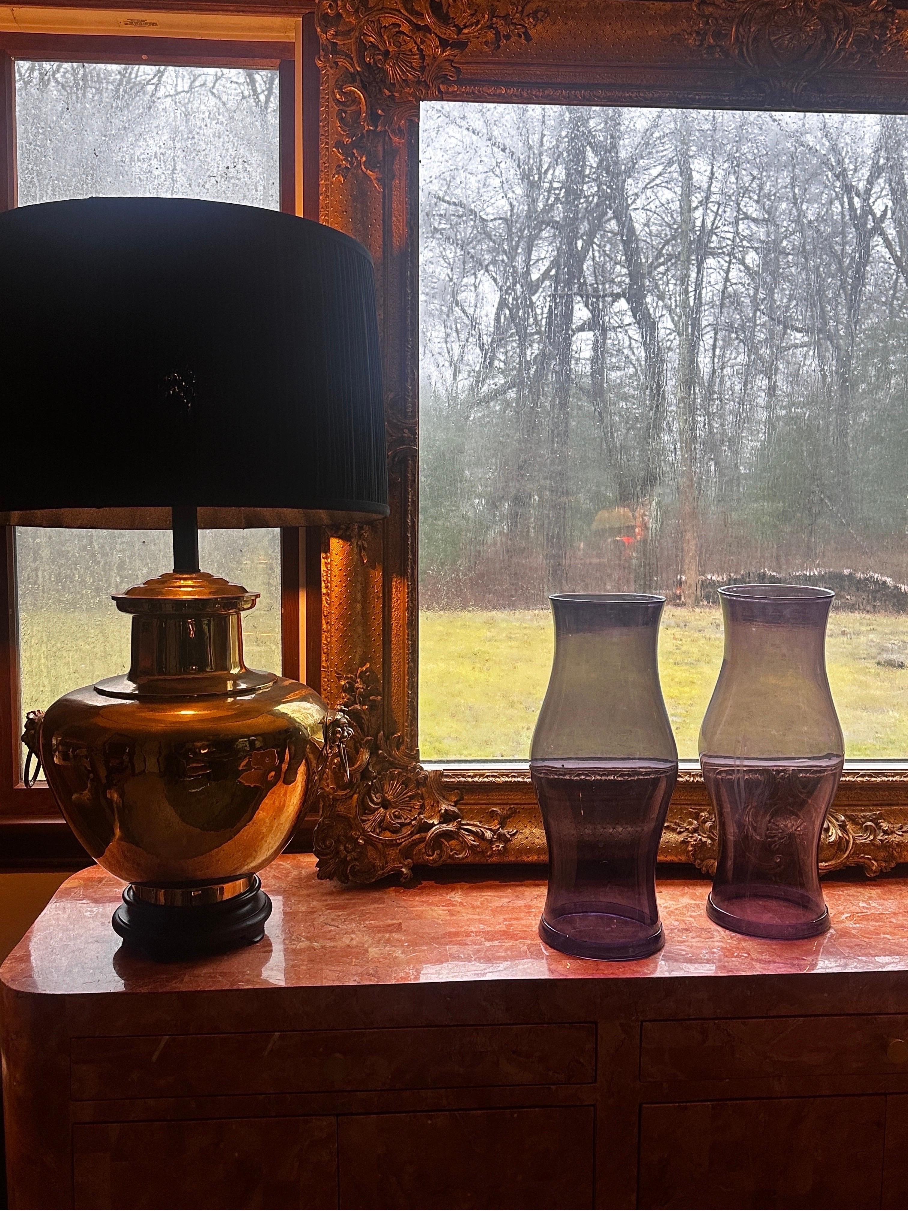 Blenko / Royal leerdam amethyst Purple Hurricane Shade Pair Large 17” Candles For Sale 2