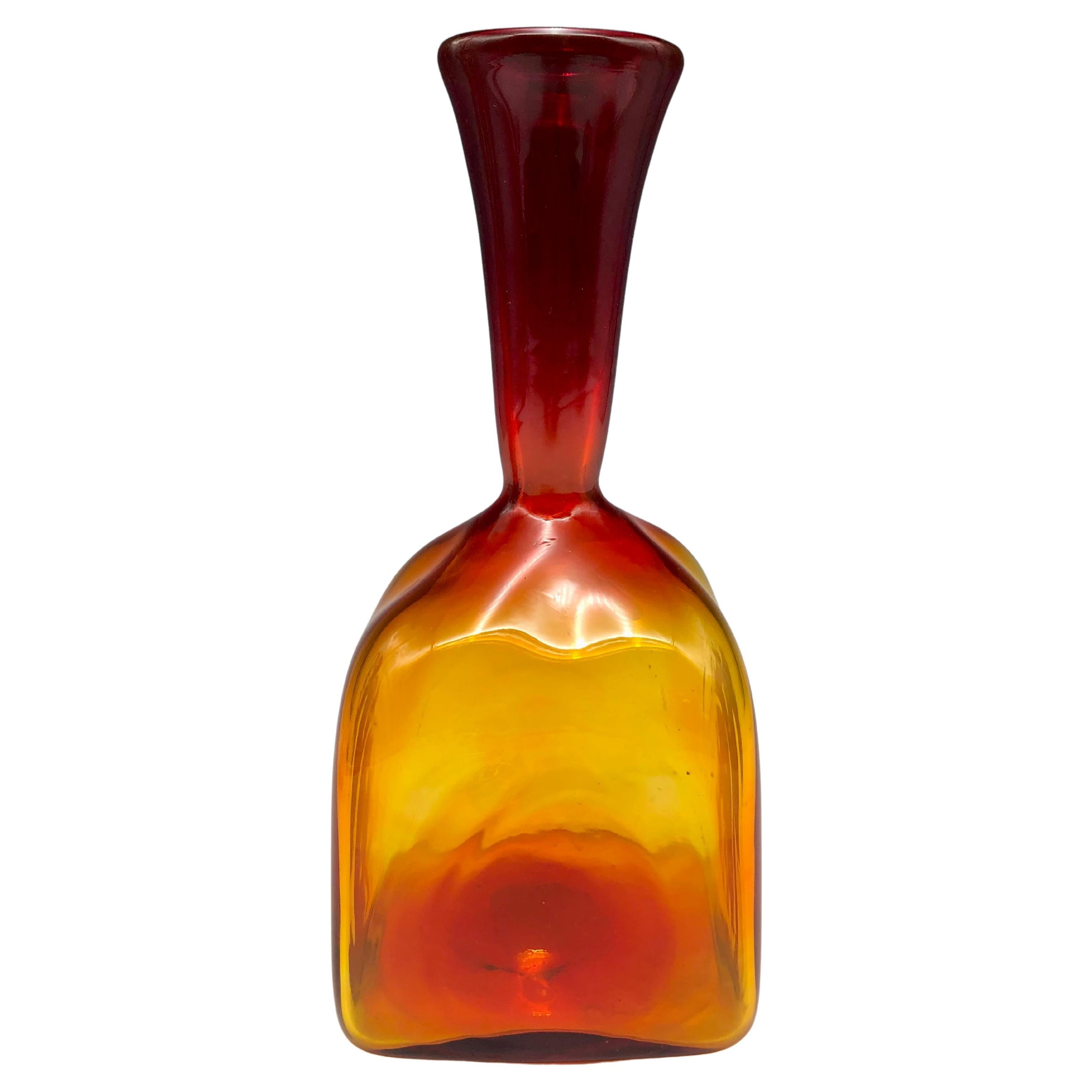 Blenko Style Amberina Red & Orange Glass Vase For Sale