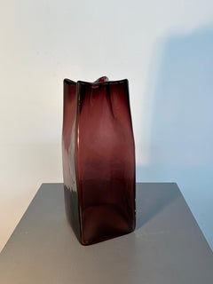 Blenko Style Purple Paper Bag Blown Art Glass Vase