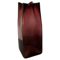 Blenko Style Purple Paper Bag Blown Art Glass Vase