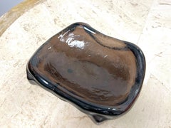 Blenko Style Smoked Purple Glass Freeform Amoeba Ashtray Trinket Catchall Dish