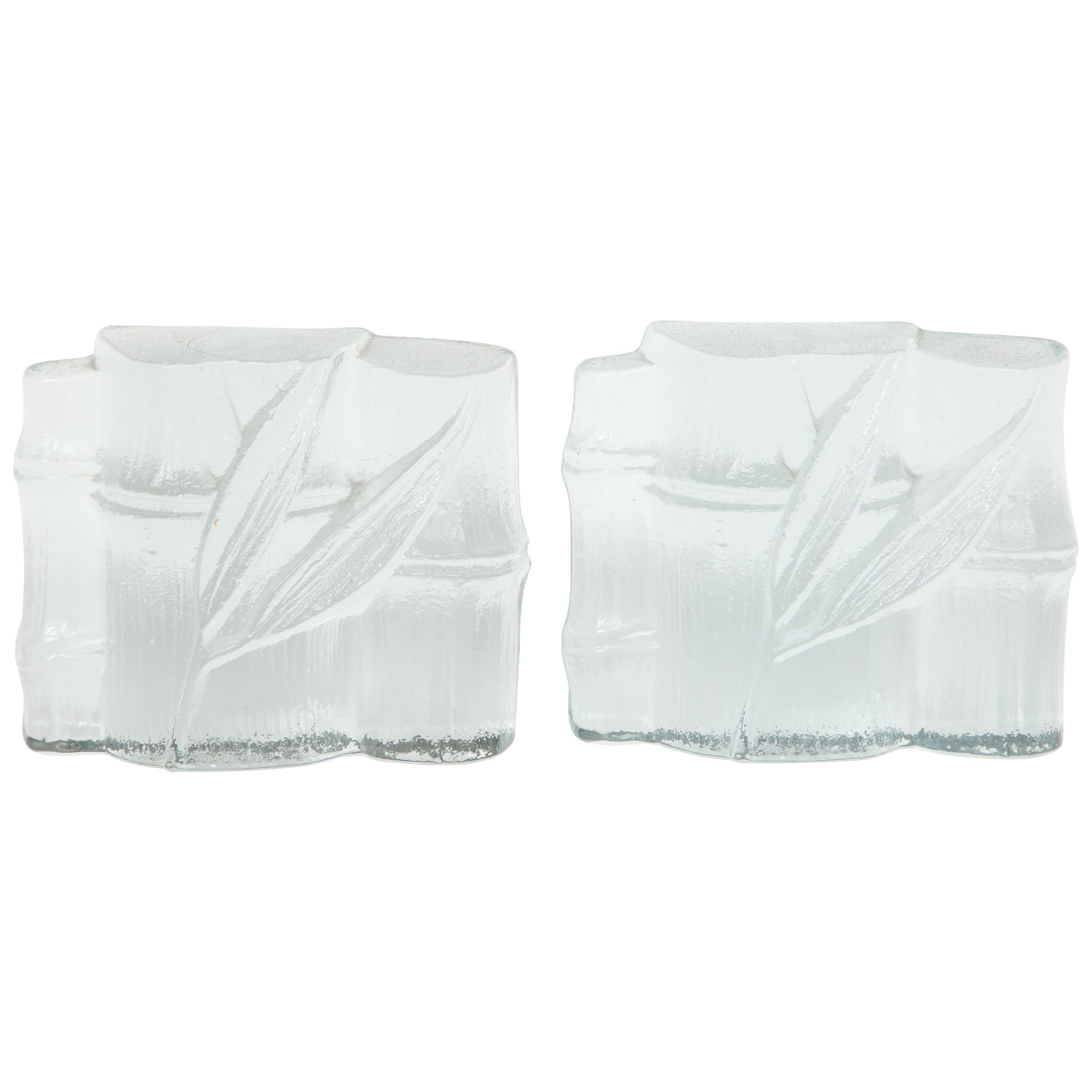 Blenko Stylized Bamboo Glass Bookends