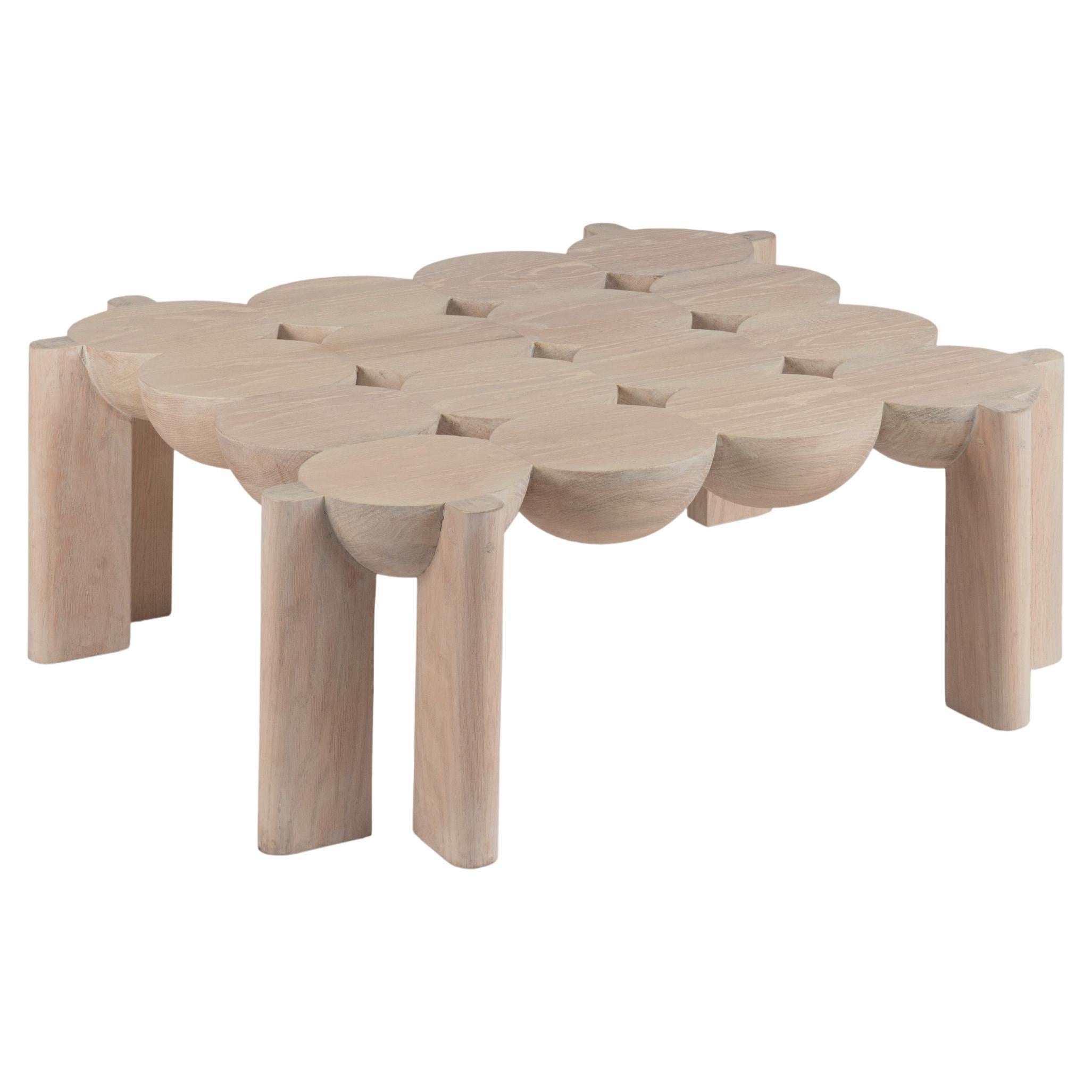 BLEO Coffee Table in Red Oak Wood with Cream Wash Tint by Daniel Couttolenc