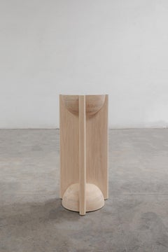 BLEO Pedestal in Red Oak Wood with Cream Wash Tint by Daniel Couttolenc