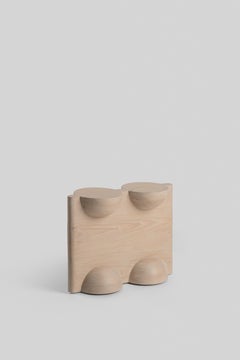 BLEO Stool II in Red Oak Wood with Cream Wash Tint by Daniel Couttolenc