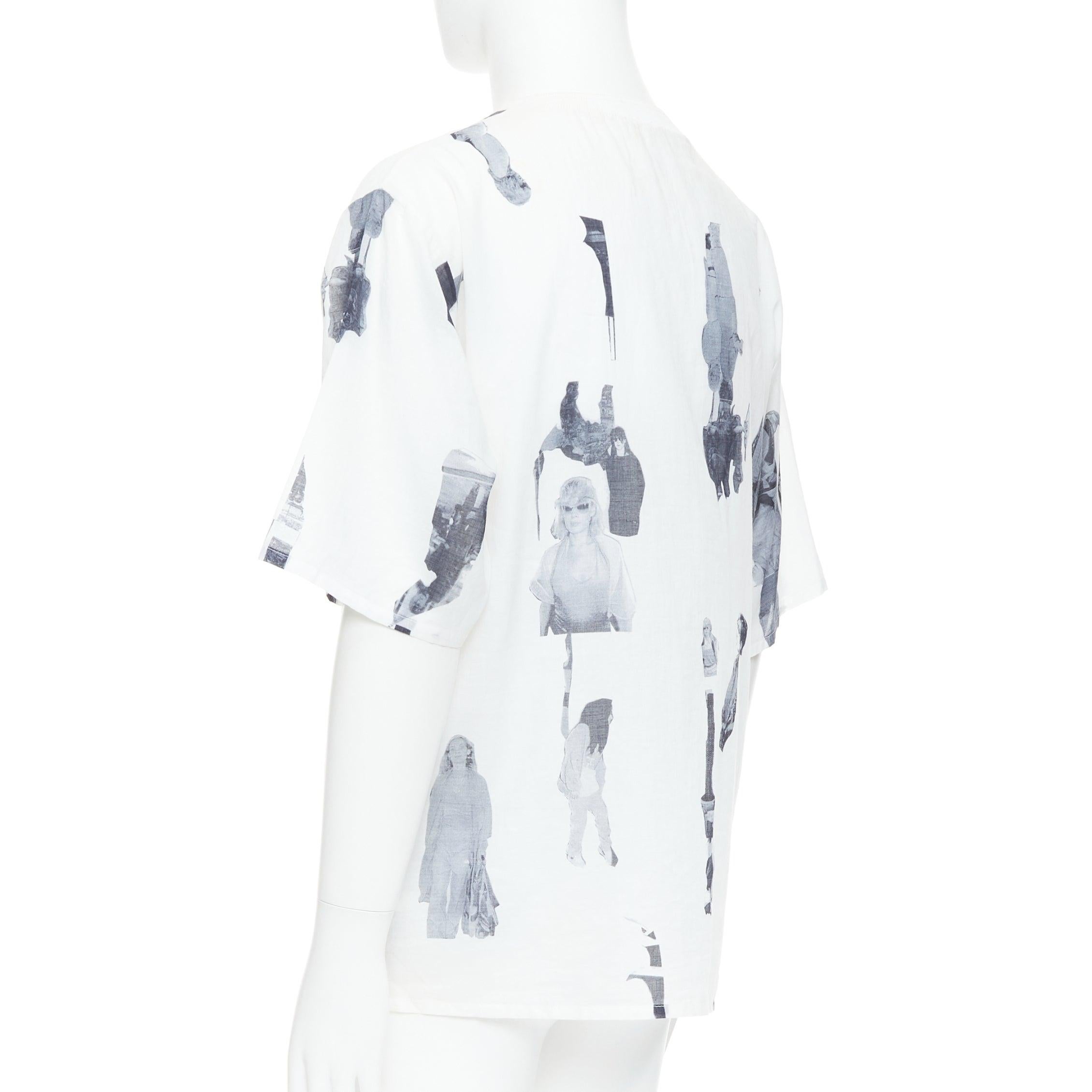 BLESS BERLIN  N31 weiß grau abstrakter Portraitdruck kastenförmiges Top S im Angebot 1