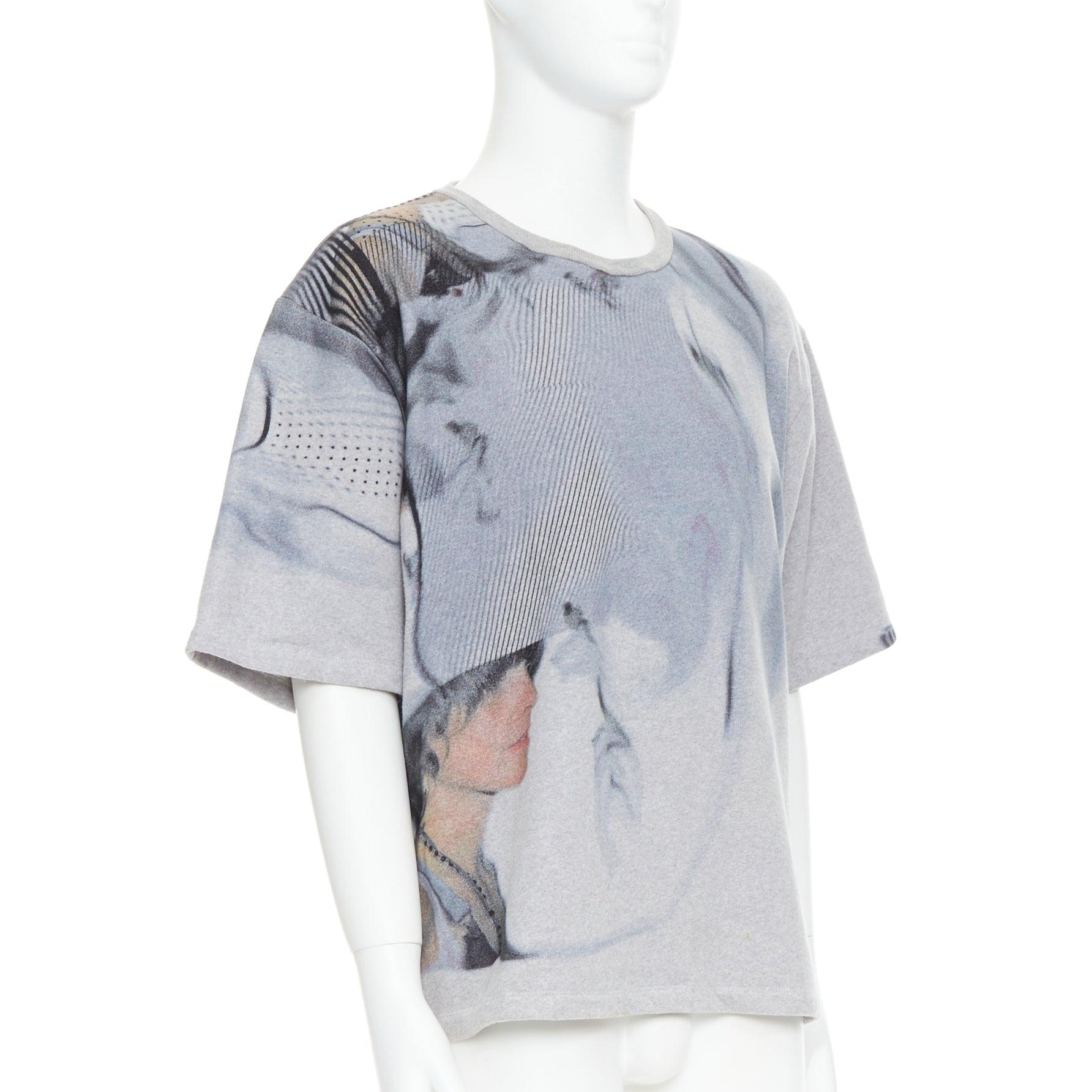 Gray BLESS BERLIN N34 grey portrait photo graphic print cotton terry short pullover S For Sale