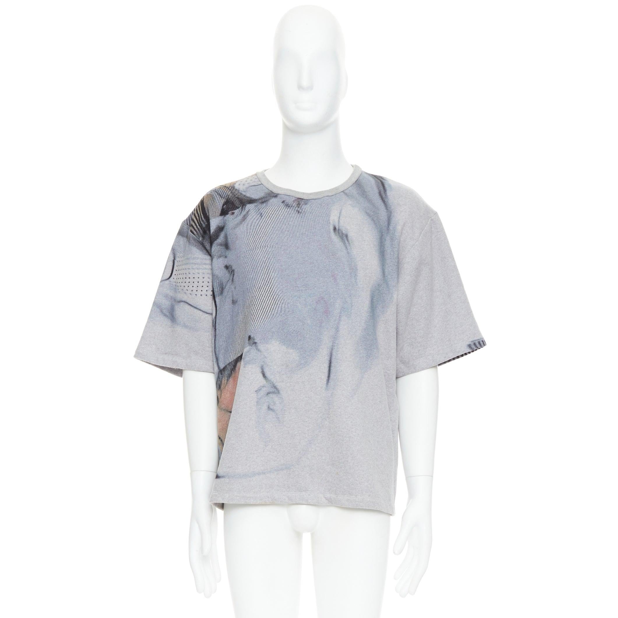 BLESS BERLIN N34 grey portrait photo graphic print cotton terry short pullover S For Sale 4