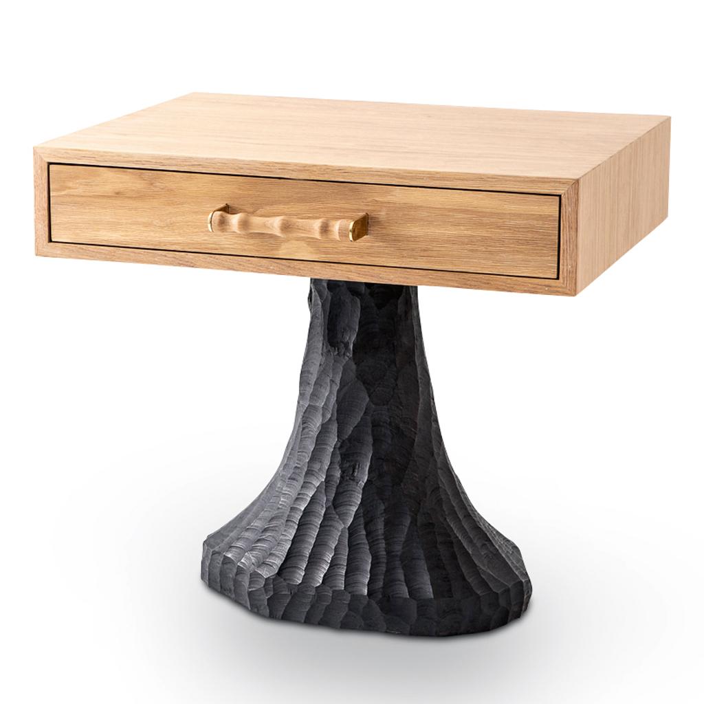 Modern Blessing Hand Carved Wood, Timber and Brass Bedside Pedestal For Sale