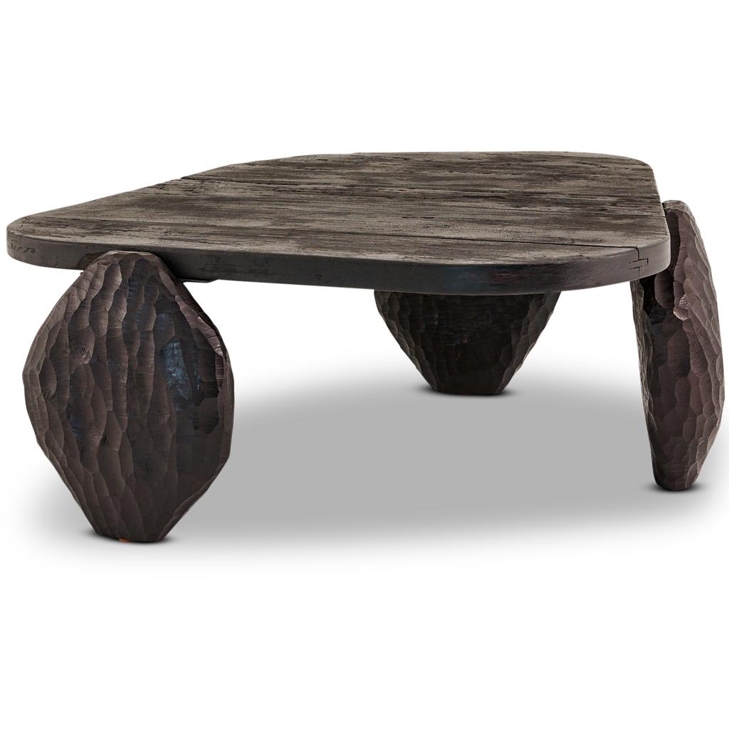 Blessing Hand Chiseled Ebonized & Shou Sugi Ban Hardwood Coffee Table  In New Condition For Sale In Bothas Hill, KZN