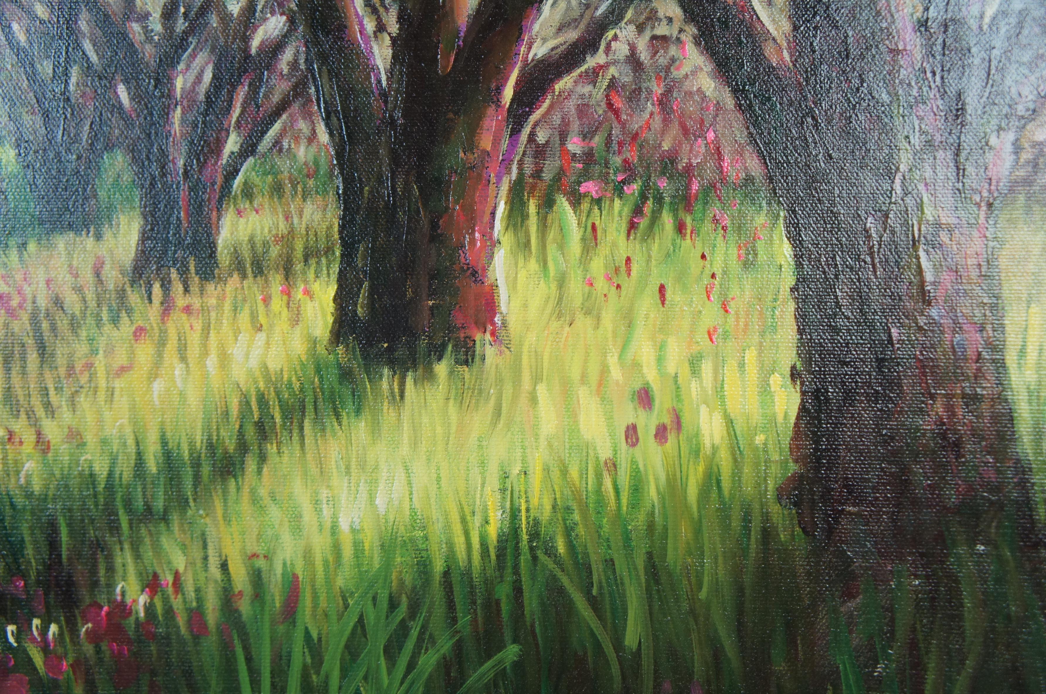 Canvas Blessing Jung Signed Oil Landscape Painting Tree Lined Road Purple Pink