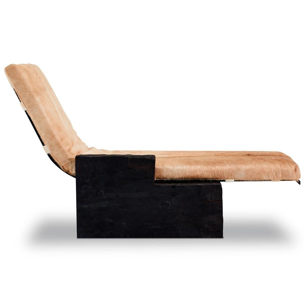 Blessing Modern, Brutalist, Hand Carved Wood, Steel & Hair On Hide Daybed In New Condition For Sale In Bothas Hill, KZN