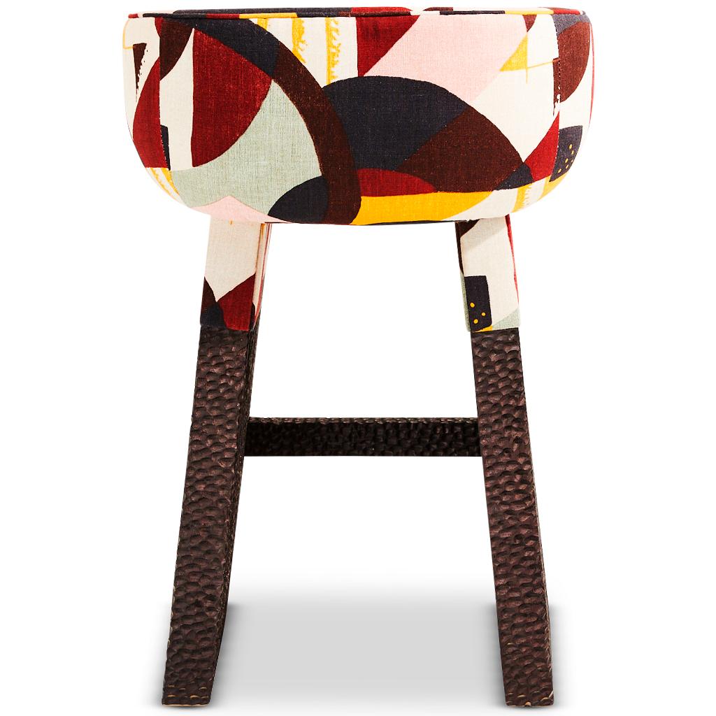 Upholstery Blessing Modern Hand-Chiseled Ebonized Oak Upholstered Barstool by Egg Designs For Sale
