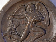"Blessing the Fishing Industry, " Art Deco Bas Relief Bronze Sculpture with Nude