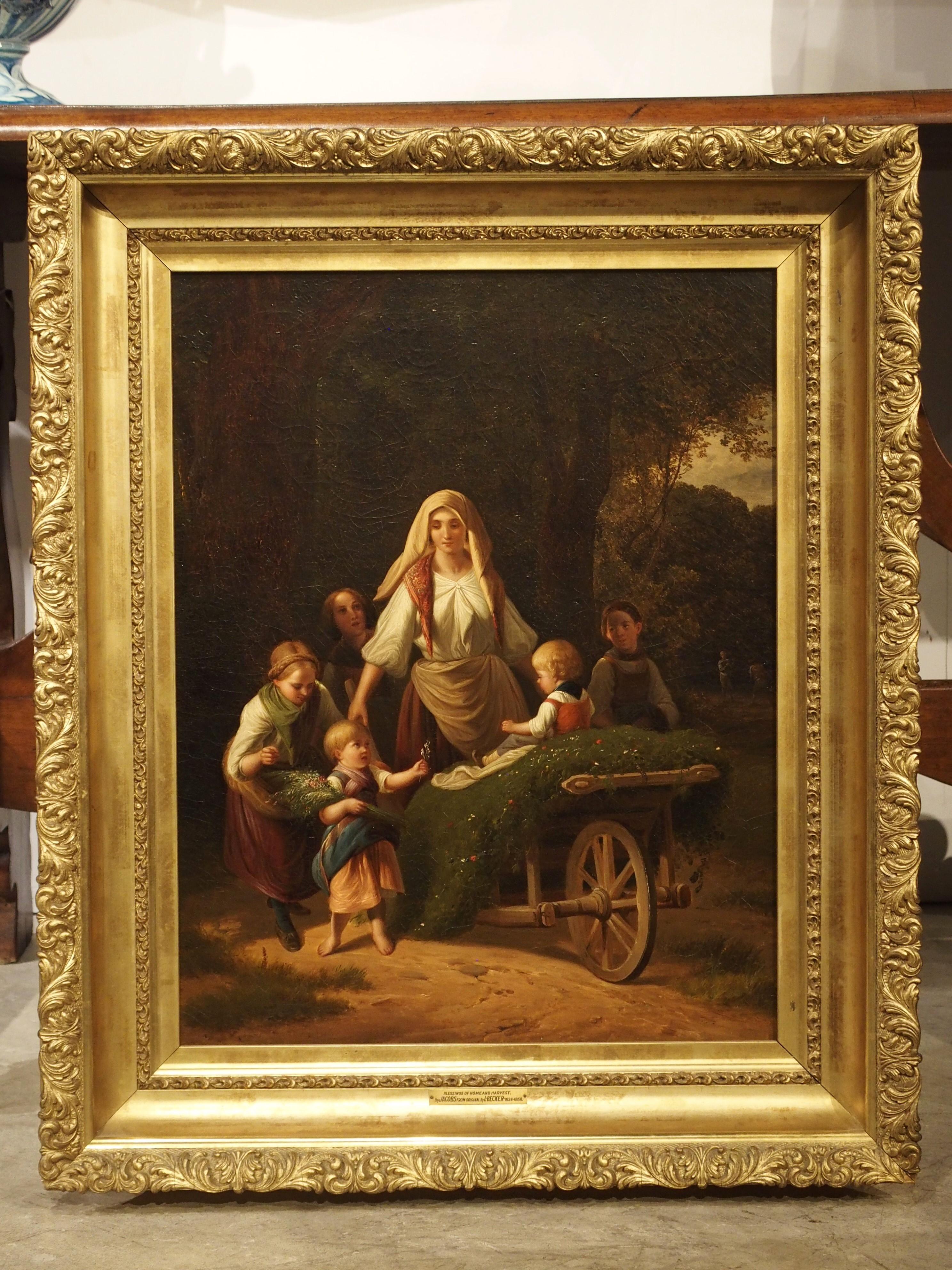 Blessings of Home and Harvest, Antique Oil on Canvas Painting, Late 19th Century 14