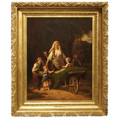 Blessings of Home and Harvest, Antique Oil on Canvas Painting, Late 19th Century