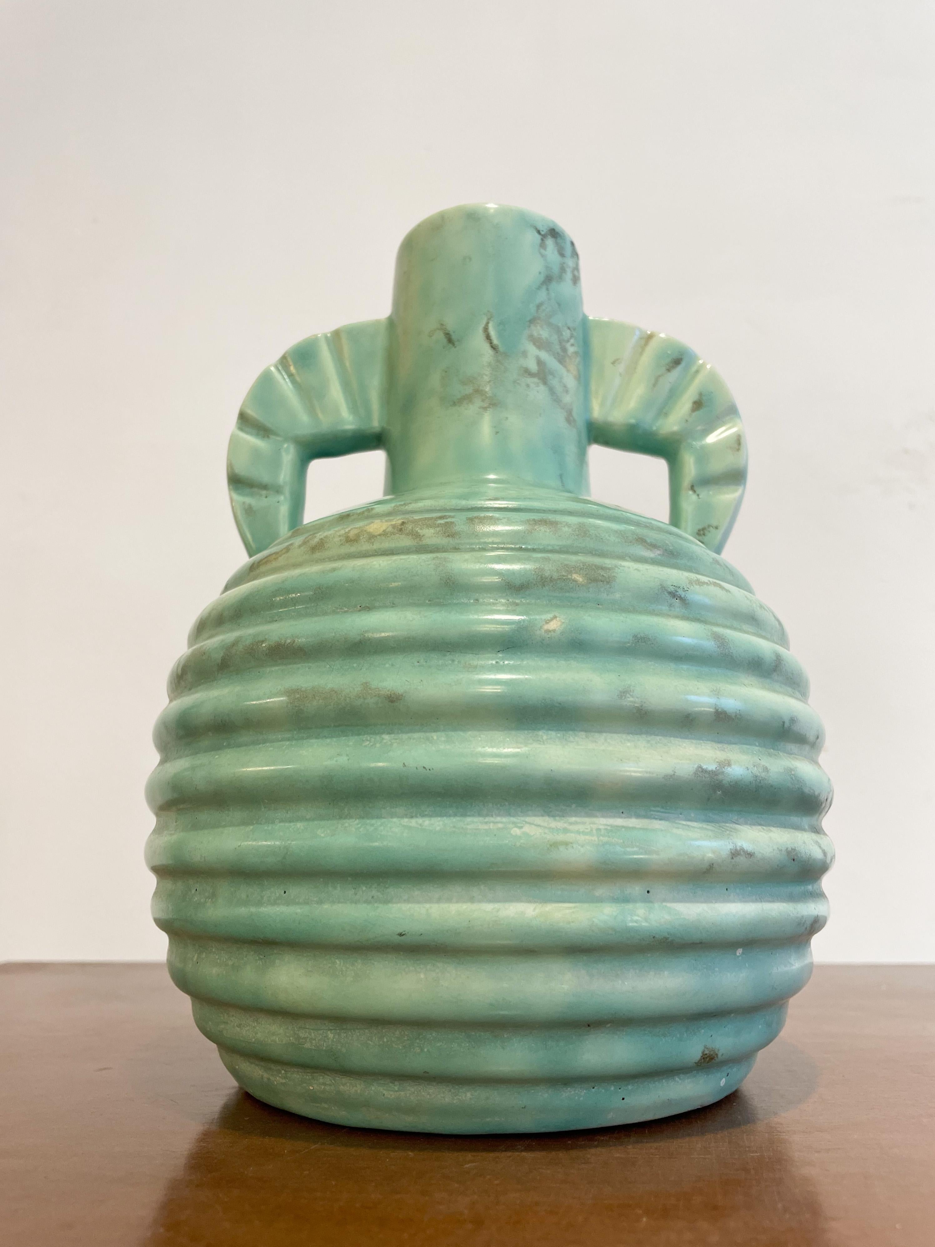 Mid-Century Modern Bleu Ceramic Vase by Boch, 1920s For Sale