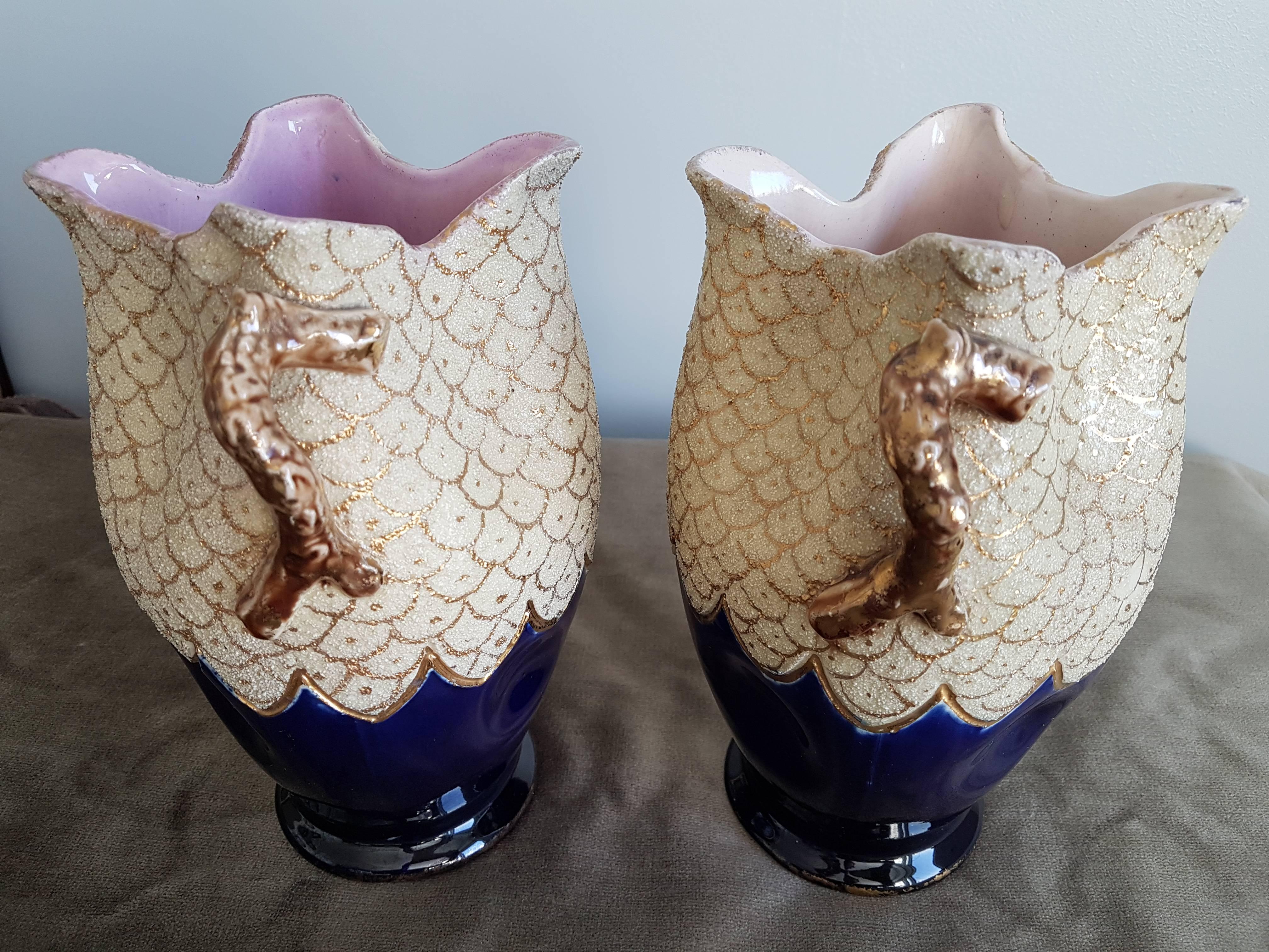 Mid-20th Century Bleu de Sèvres and Gold Pair of Vases, Mid-Century Modern, France, 1950