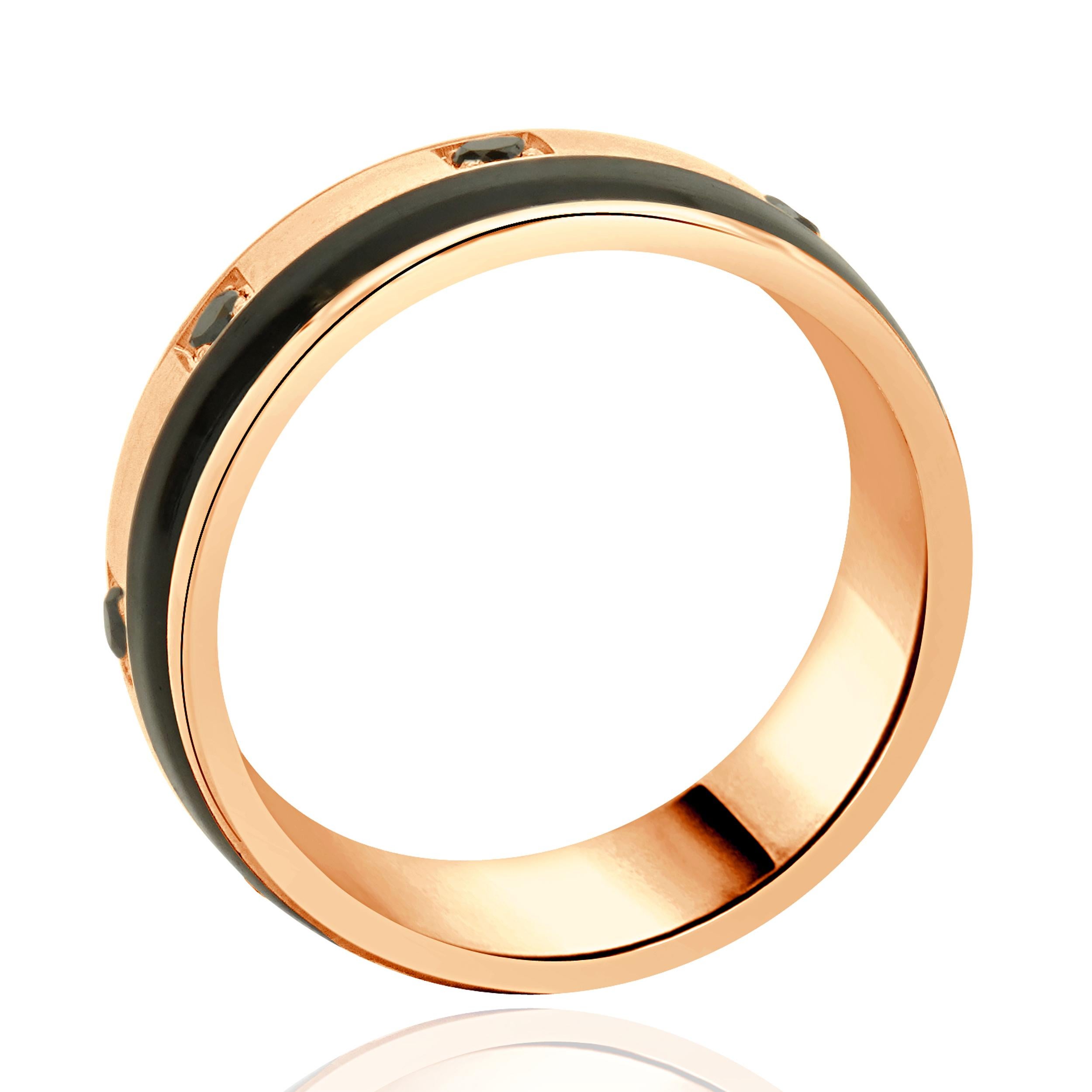 Anello Bleu Royal in oro rosa 14 carati con diamanti neri e carbonio a righe In condizioni ottime in vendita a Scottsdale, AZ