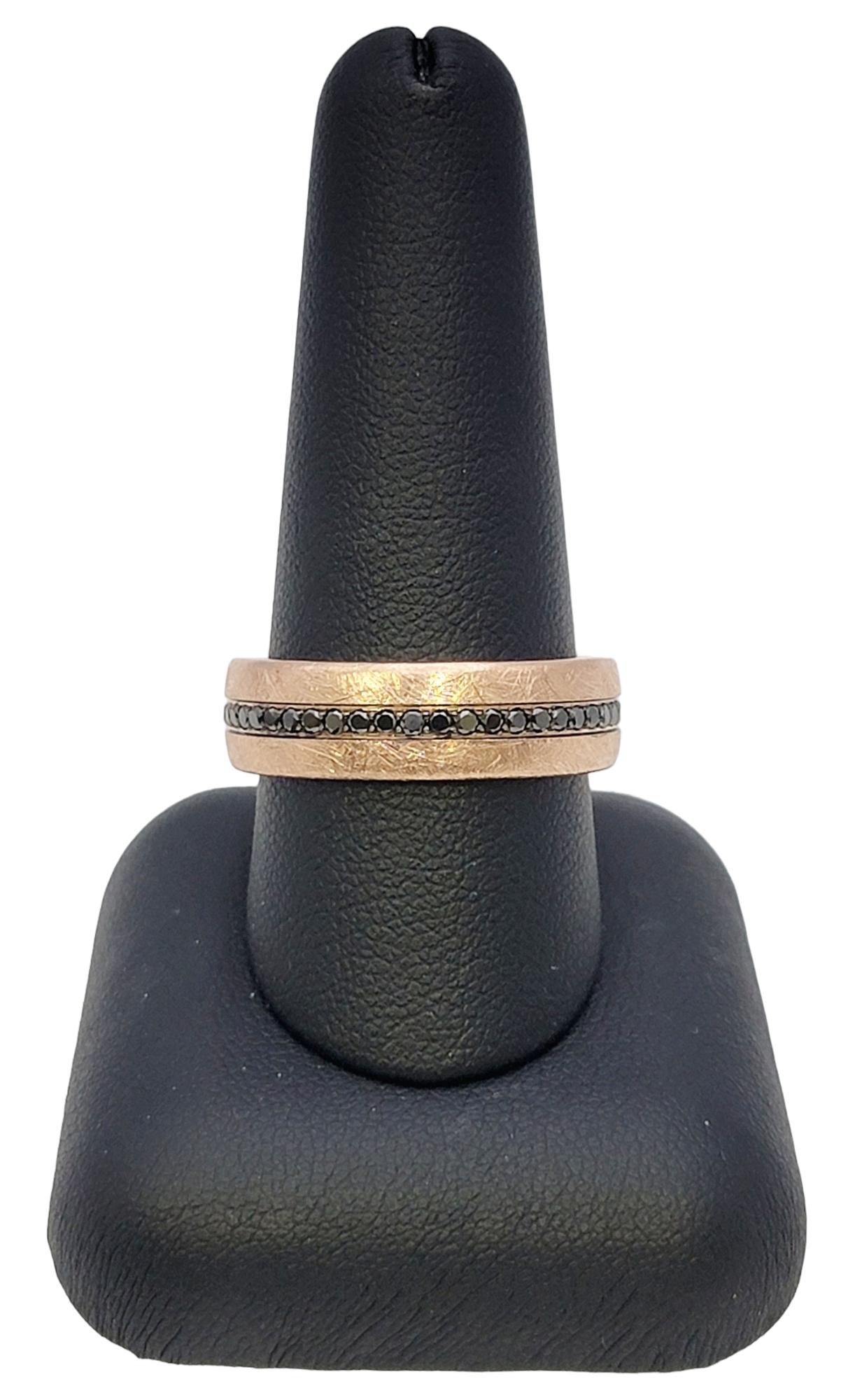 Bleu Royale Textured Rose Gold Fancy Black Diamond Wedding Band Ring 2