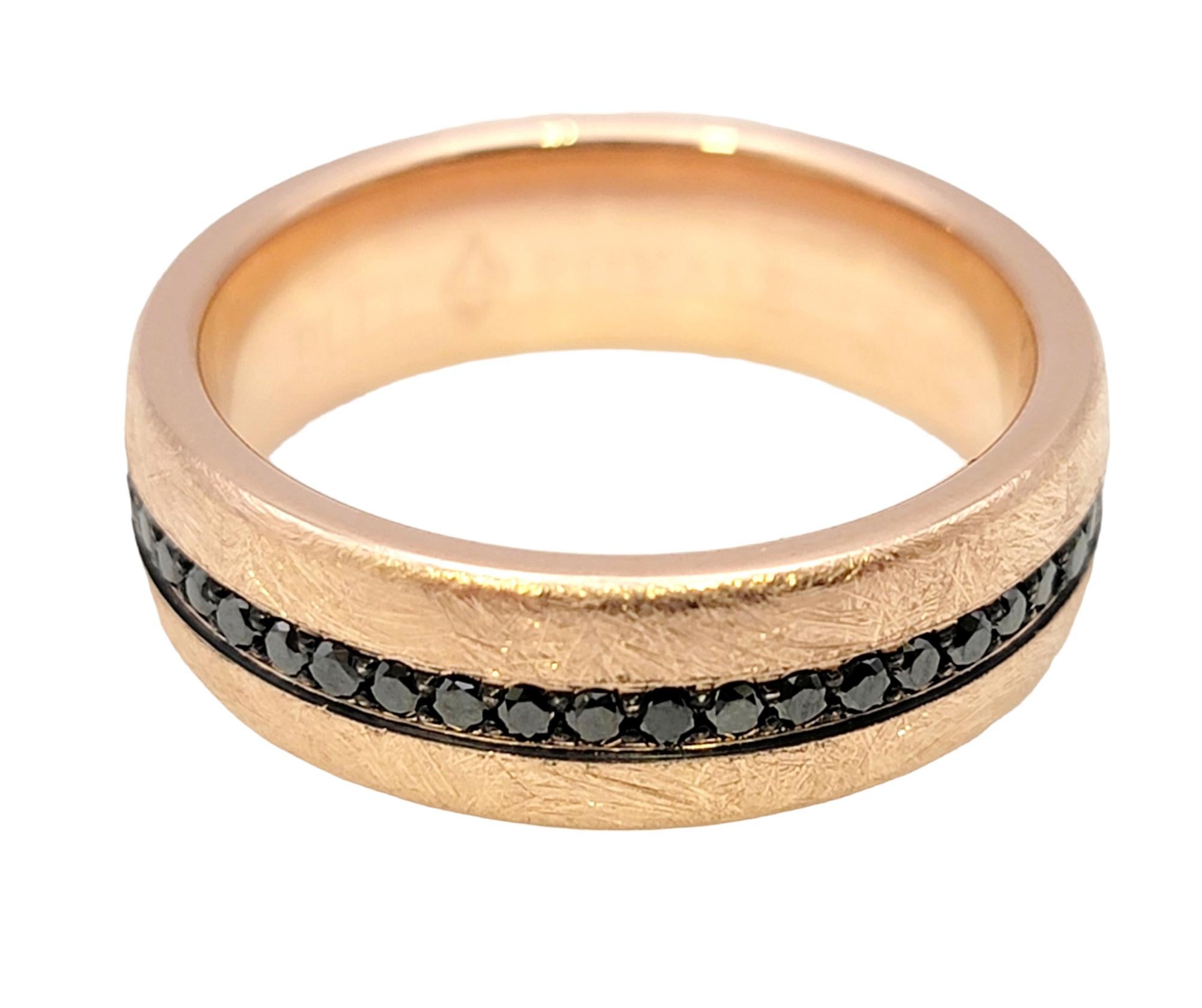 Contemporary Bleu Royale Textured Rose Gold Fancy Black Diamond Wedding Band Ring