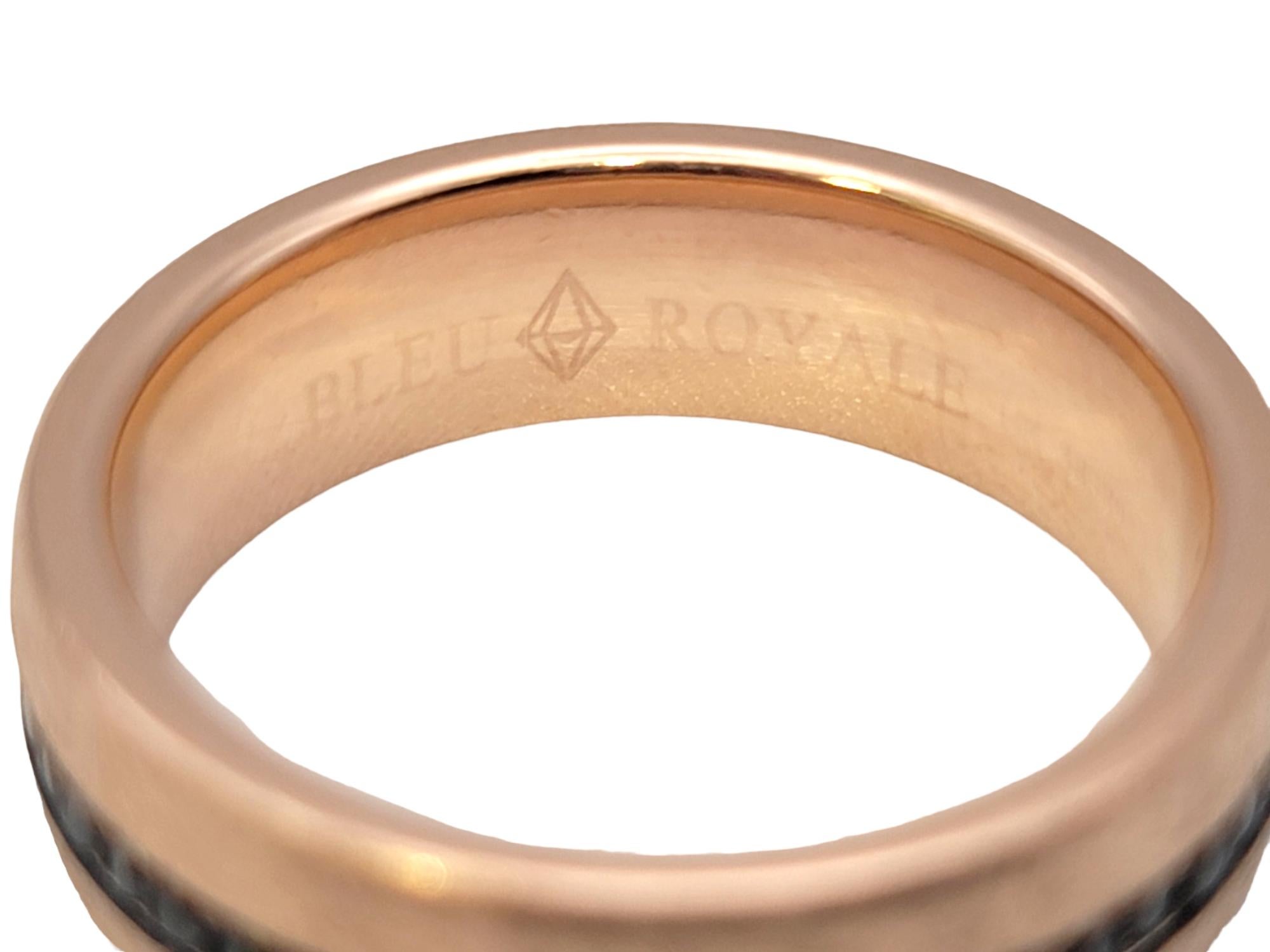 Round Cut Bleu Royale Textured Rose Gold Fancy Black Diamond Wedding Band Ring