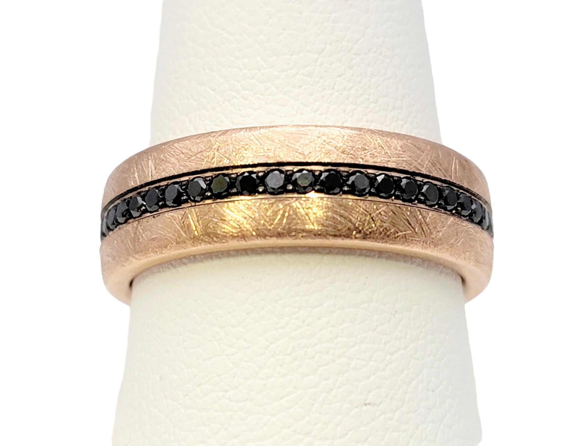 Bleu Royale Textured Rose Gold Fancy Black Diamond Wedding Band Ring 1