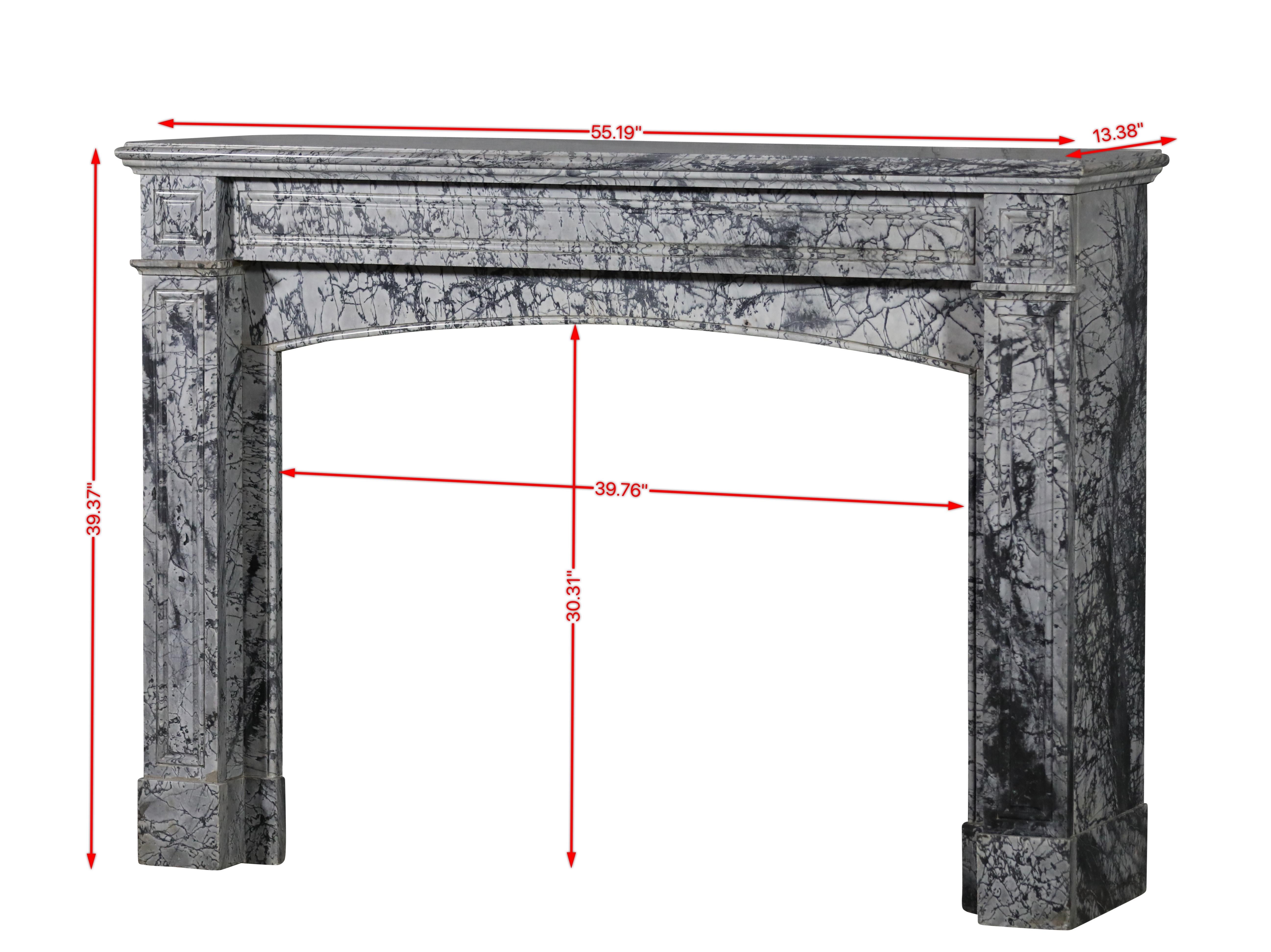 Decorative Bleu Turquin marble Louis Philippe period vintage fireplace surround reclaimed from a chateau bedroom.
19th century period.
Measurements:
140 cm Exterior Width 55,19 Inch
100 cm Exterior Height 39,37 Inch
101 cm Interior Width 39,76