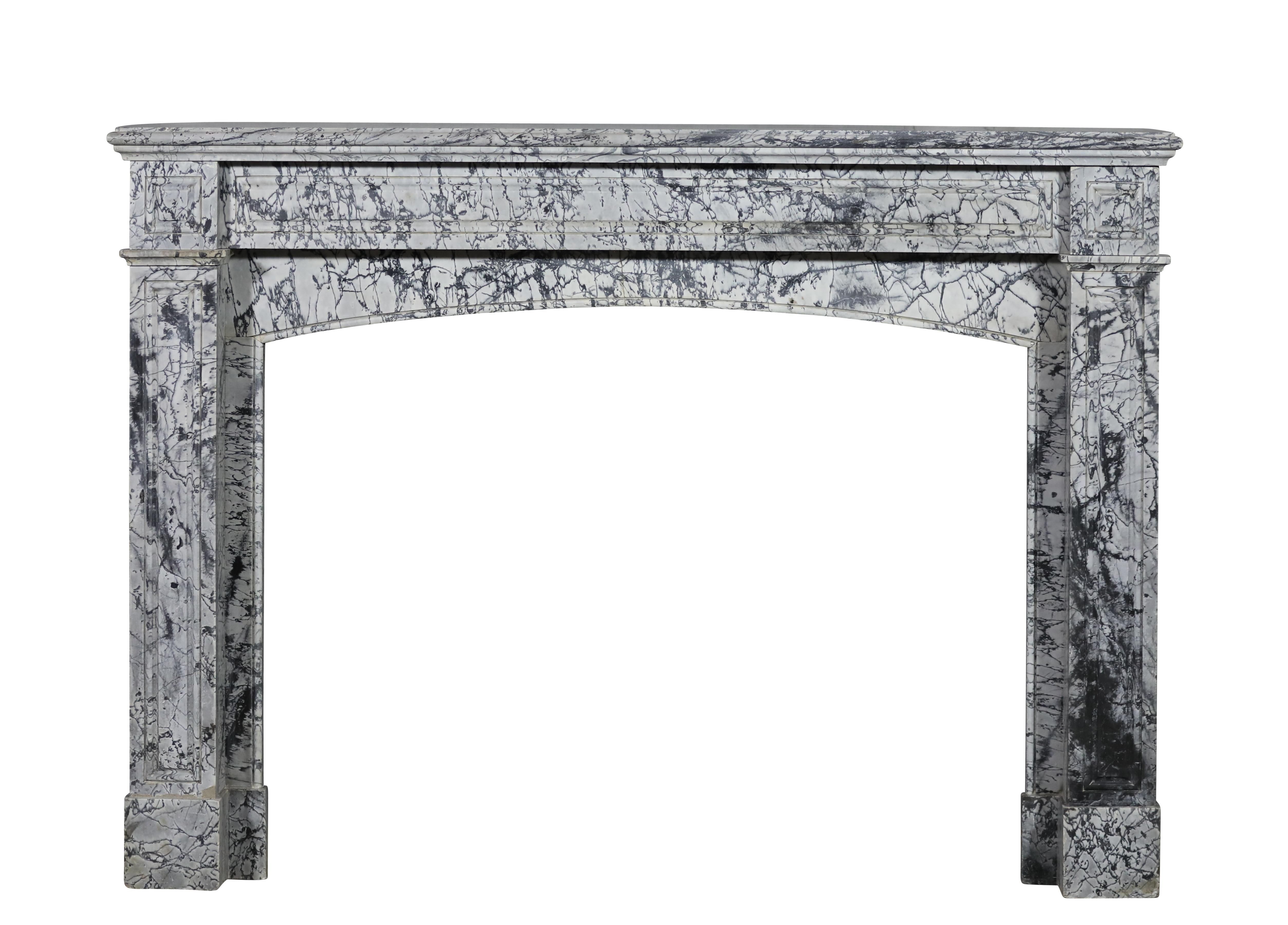 Hand-Carved Bleu Turquin Marble Fireplace Surround In Great Condition For Timeless Design For Sale