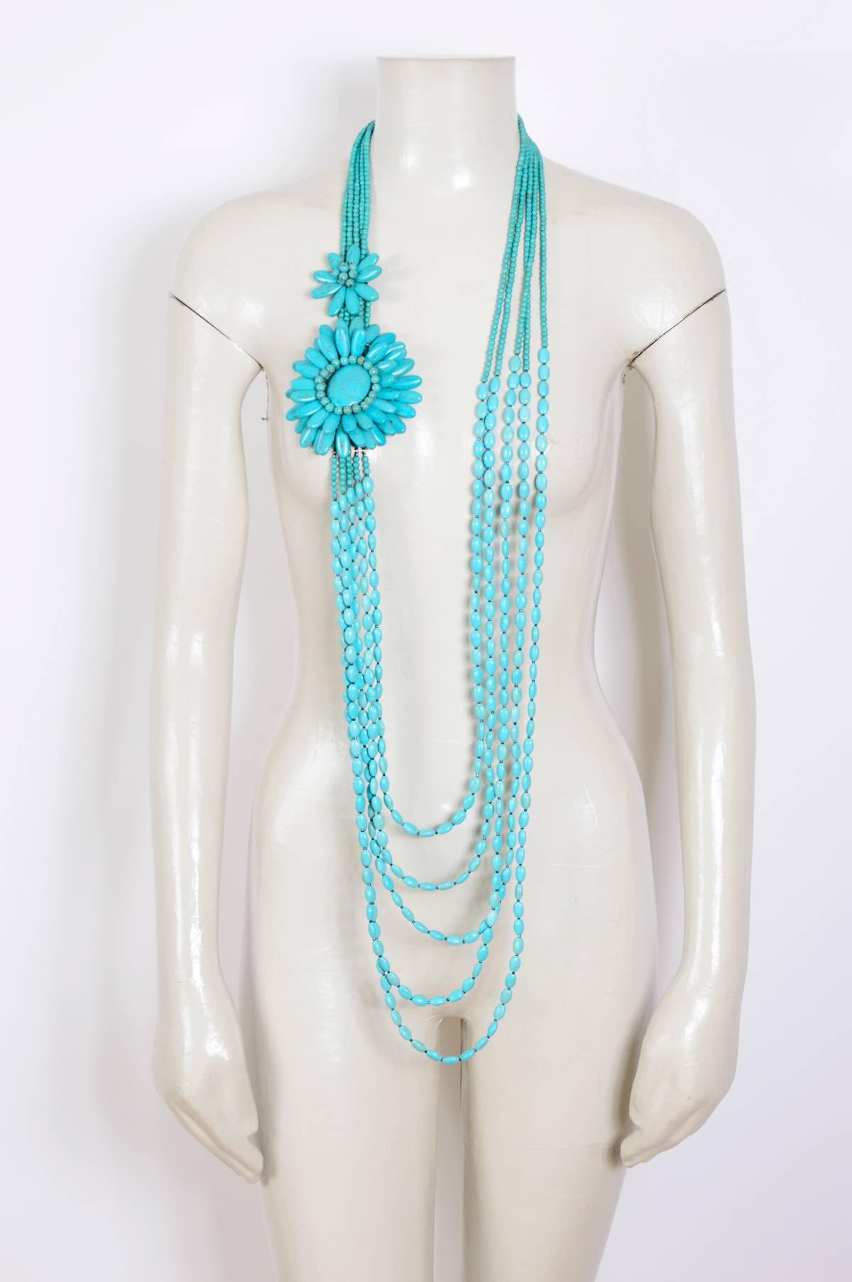 Beautiful opera length turquoise beaded necklace.
Total length 48inch/122cm - Drop 30inch/76cm
