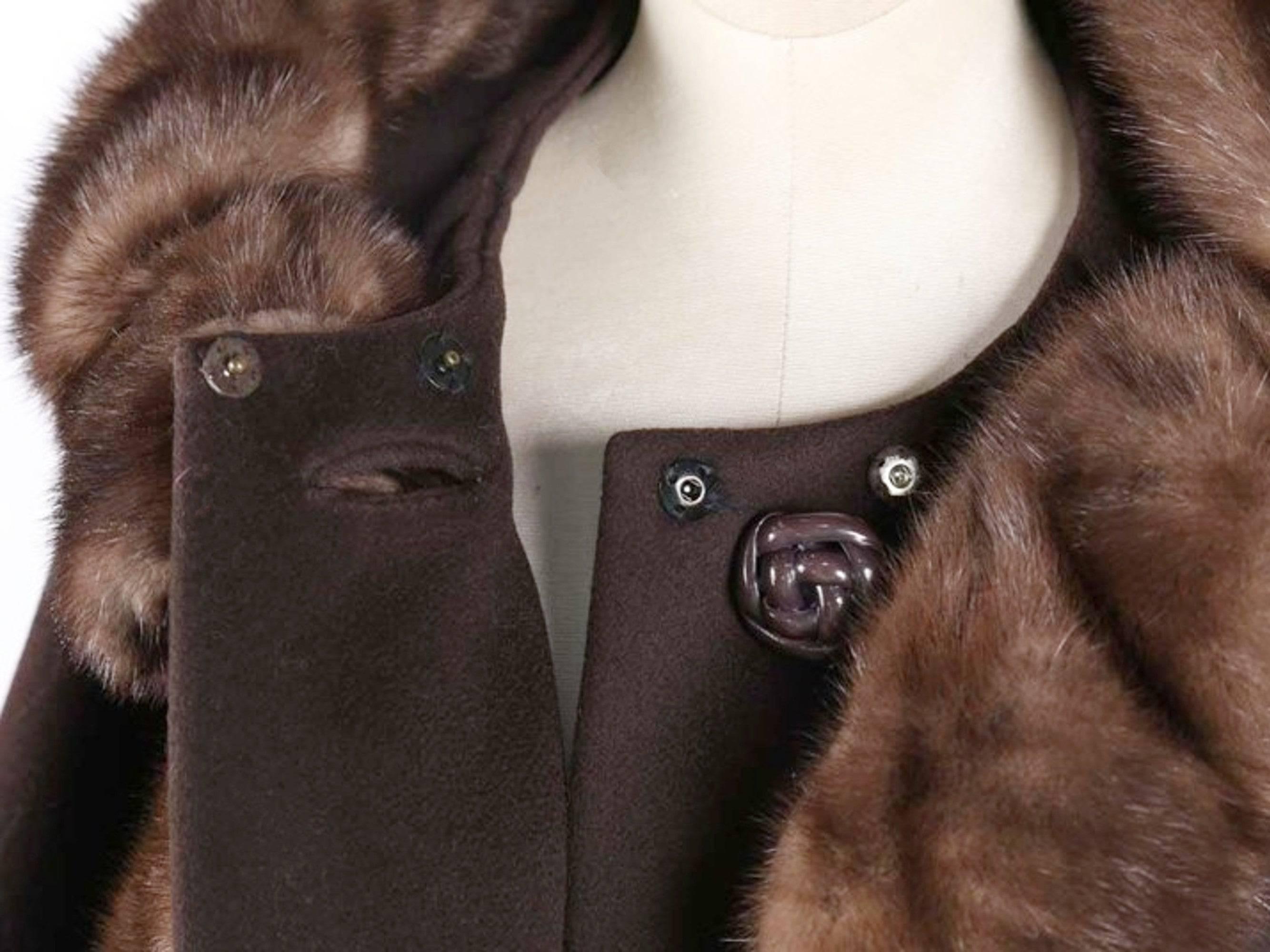 Blin+Blin Custom Couture Nerzpelz fabelhafter französischer Vintage-Wintermantel aus Wolle 1950er Jahre im Angebot 1