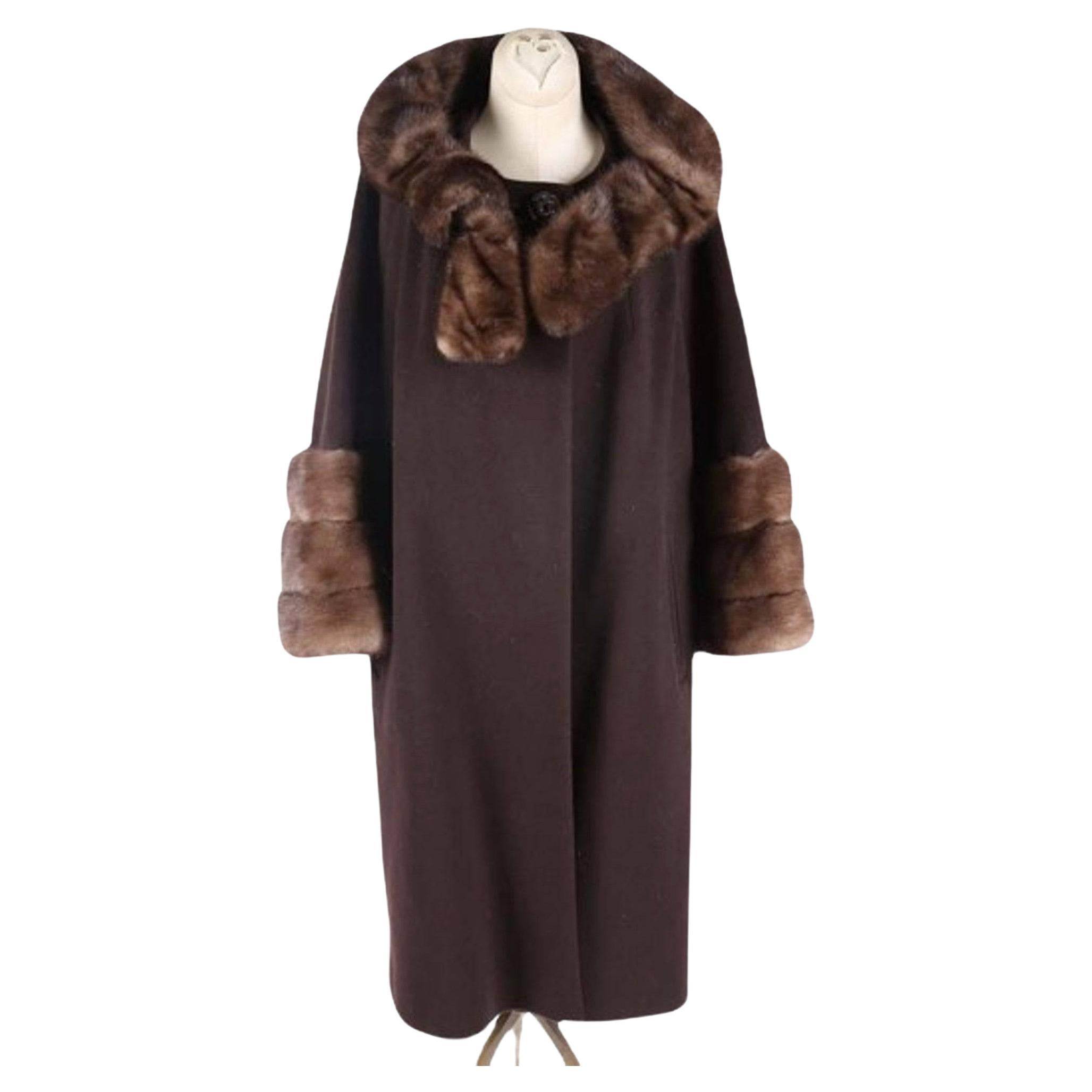 Blin+Blin Custom Couture Mink Fur Fabulous French Vintage Wool Winter Coat 1950s For Sale